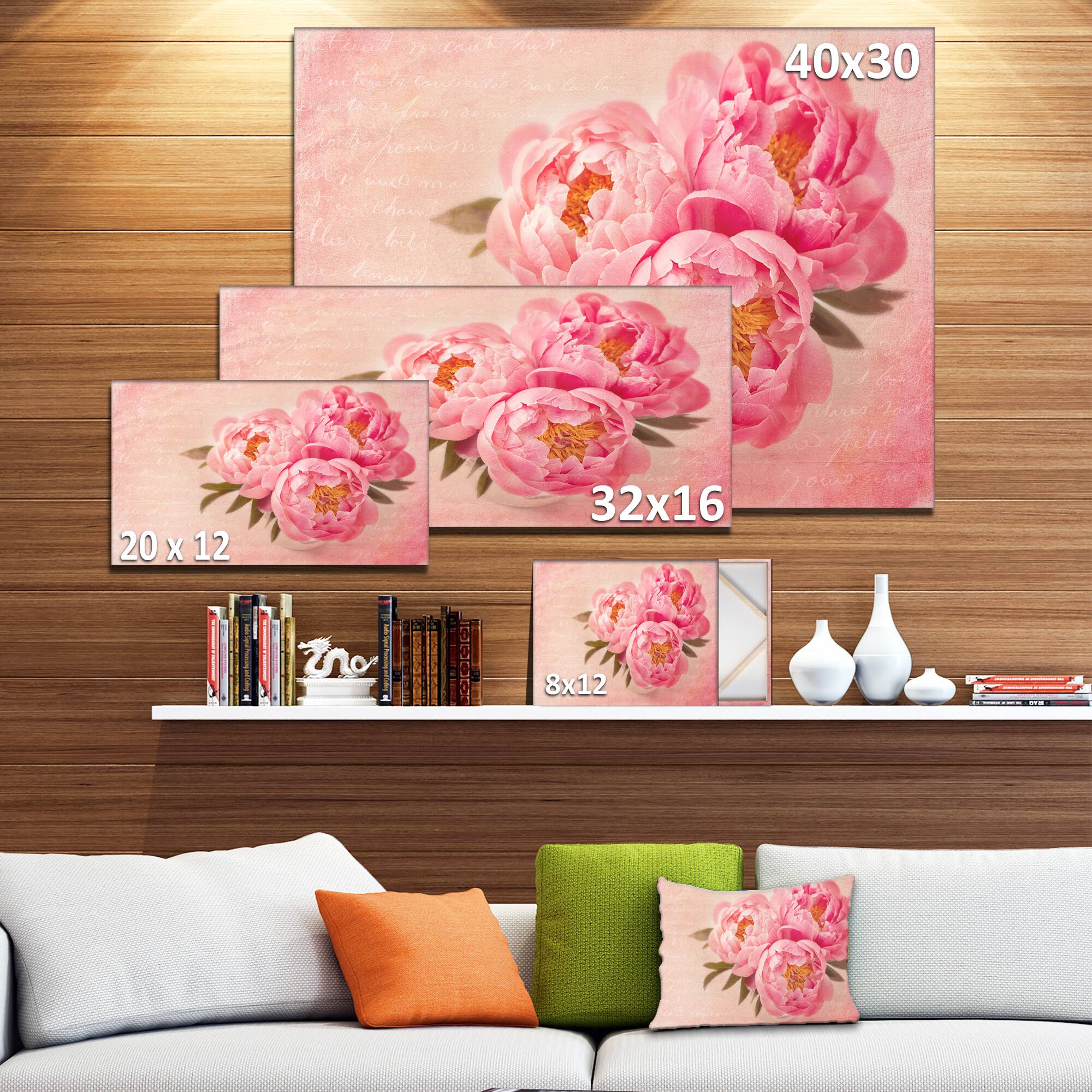 Designart - Peony Flowers against Scribbled Back - Floral Canvas Art Print