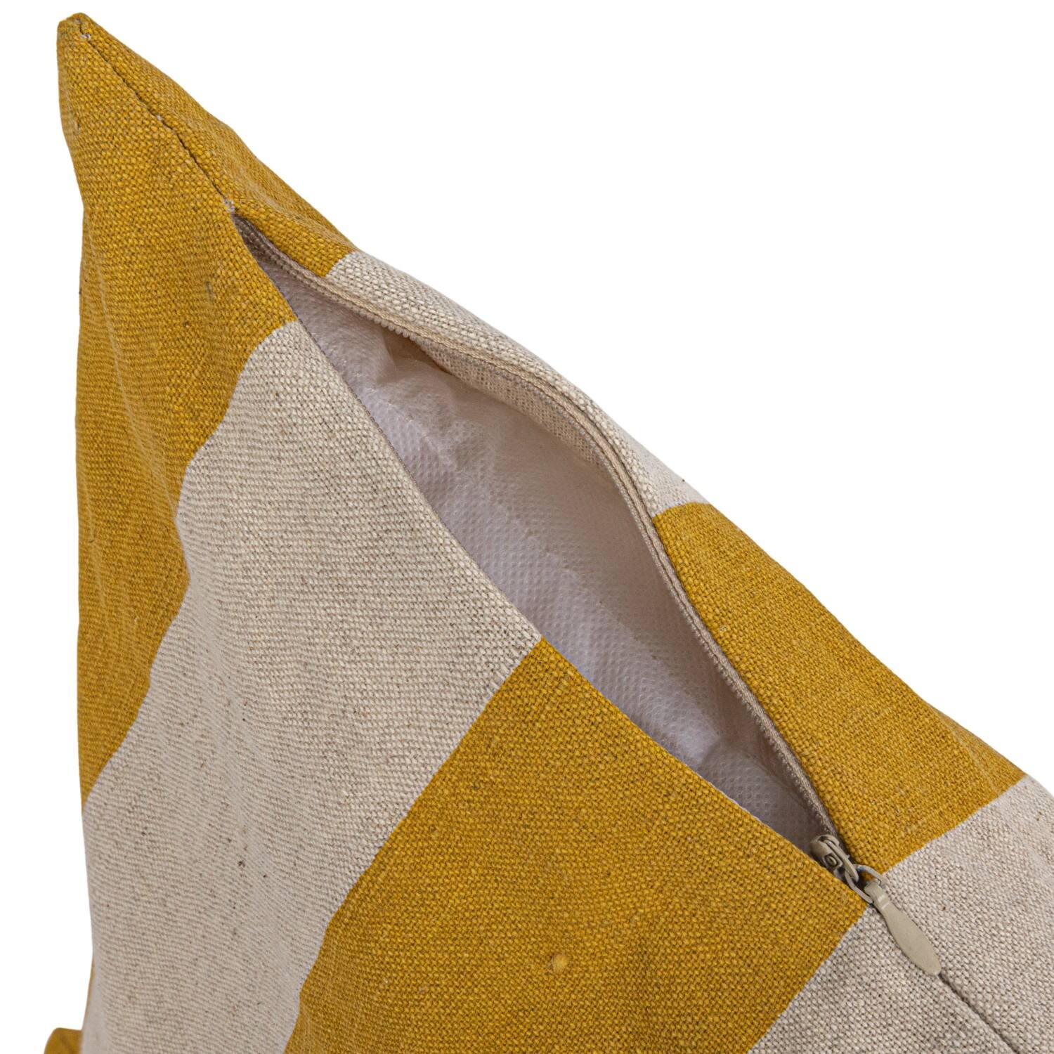 Hello Honey&#xAE; 20&#x22; Yellow &#x26; Natural Cotton &#x26; Linen Striped Pillow
