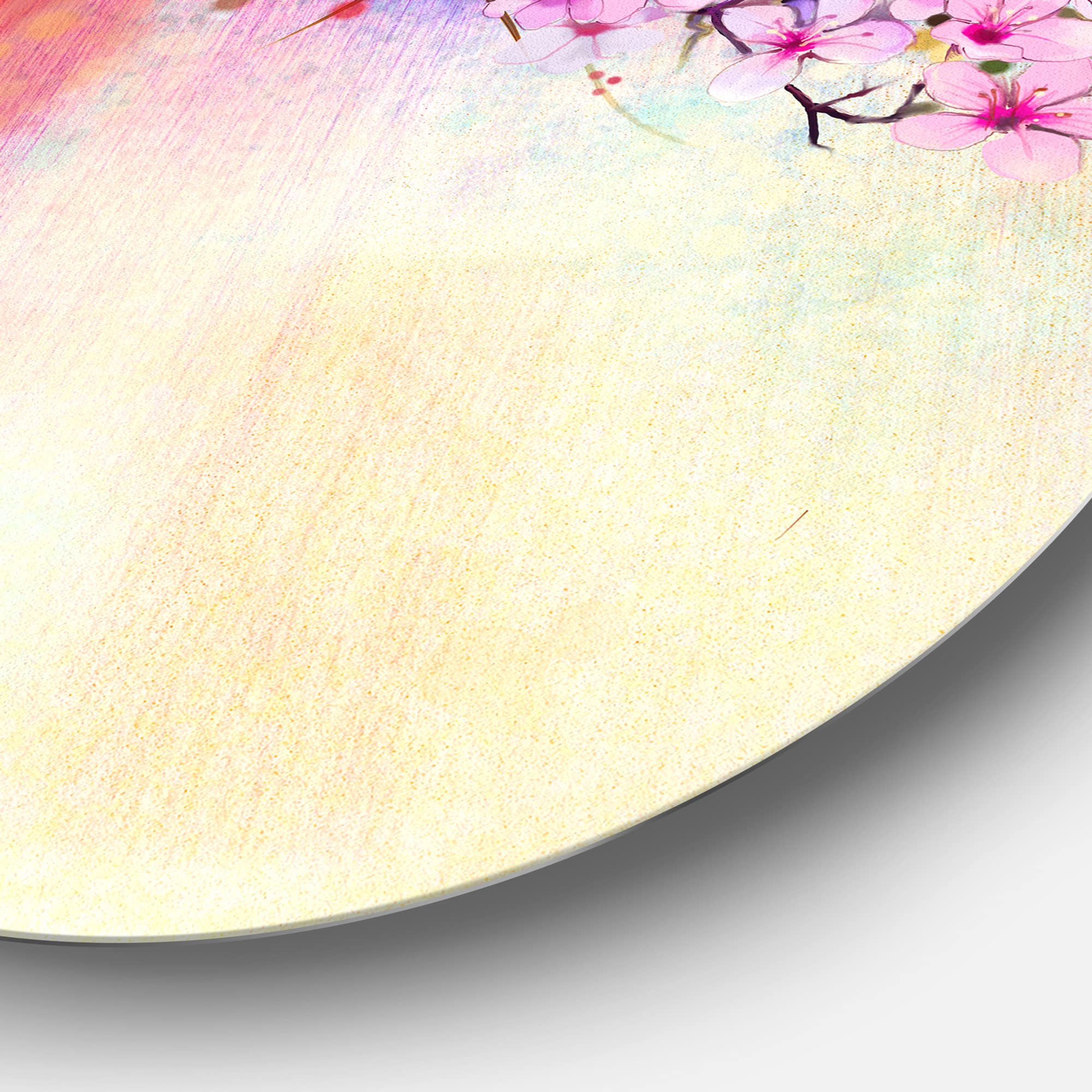 Designart - Watercolor Painting Cherry Blossoms' Disc Floral Metal Circle Wall Art