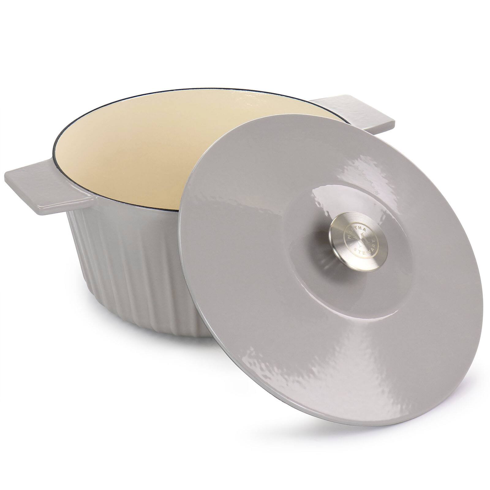 Martha Stewart 5qt. Warm Gray Enameled Embossed Stripe Cast Iron Dutch Oven with Lid