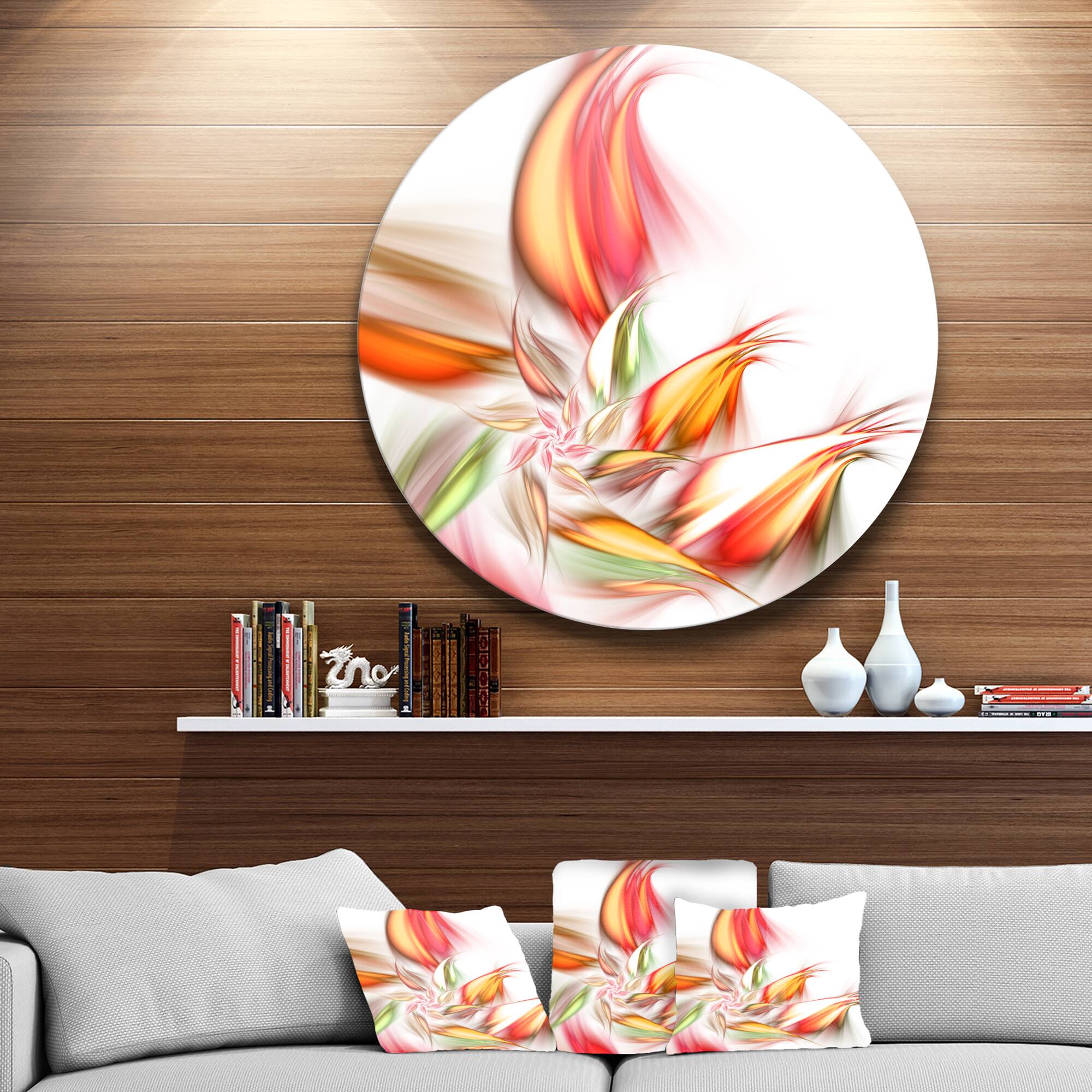 Designart - Orange Pink Fractal Floral Shapes&#x27; Large Floral Metal Circle Wall Art