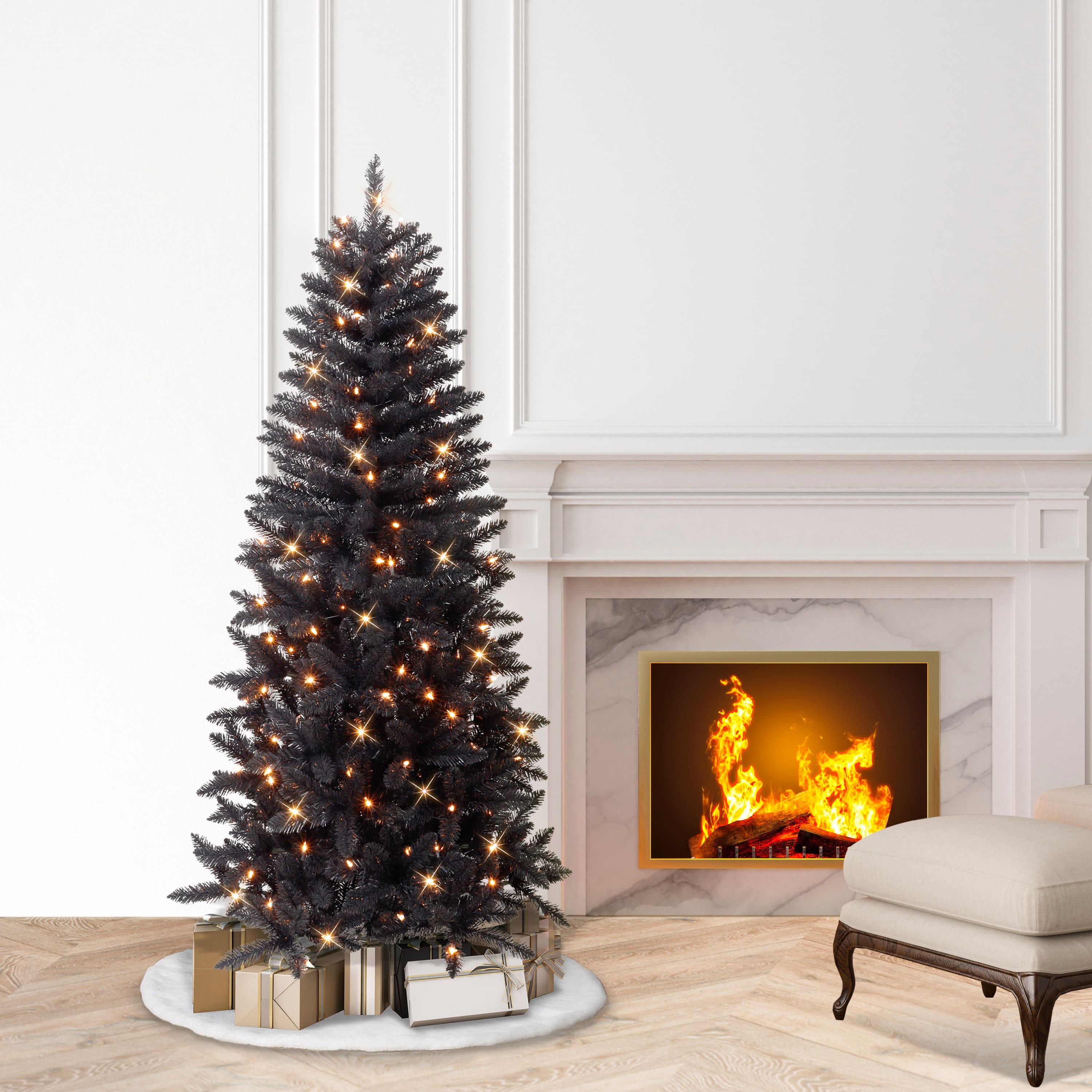 6ft. Pre-Lit Black Carson Pine Artificial Christmas Tree, Clear Lights