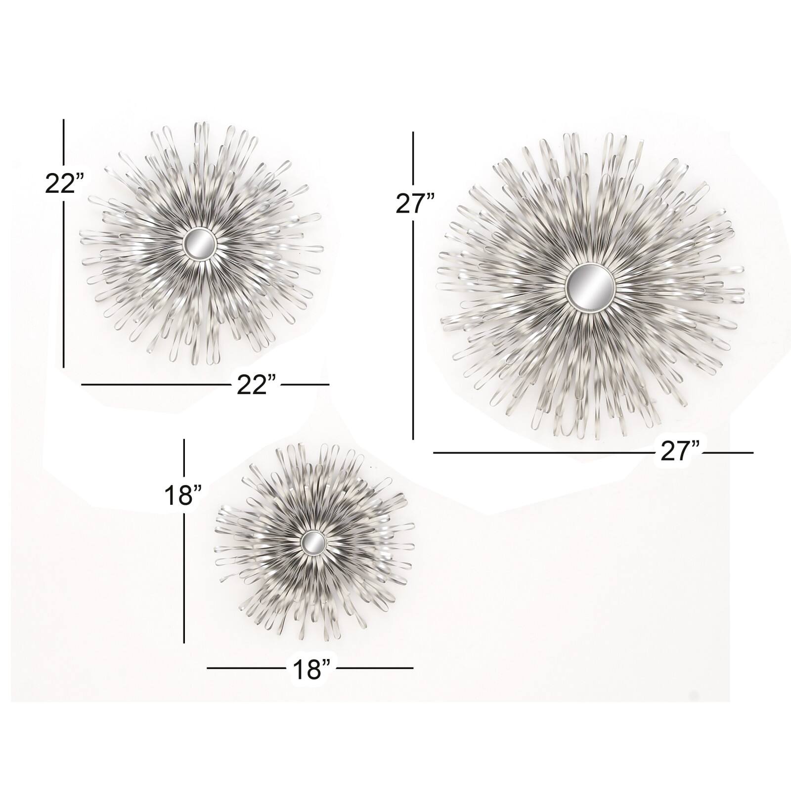 Silver Metal Modern Wall D&#xE9;cor Set, 18&#x22;, 22&#x22; &#x26; 27&#x22;