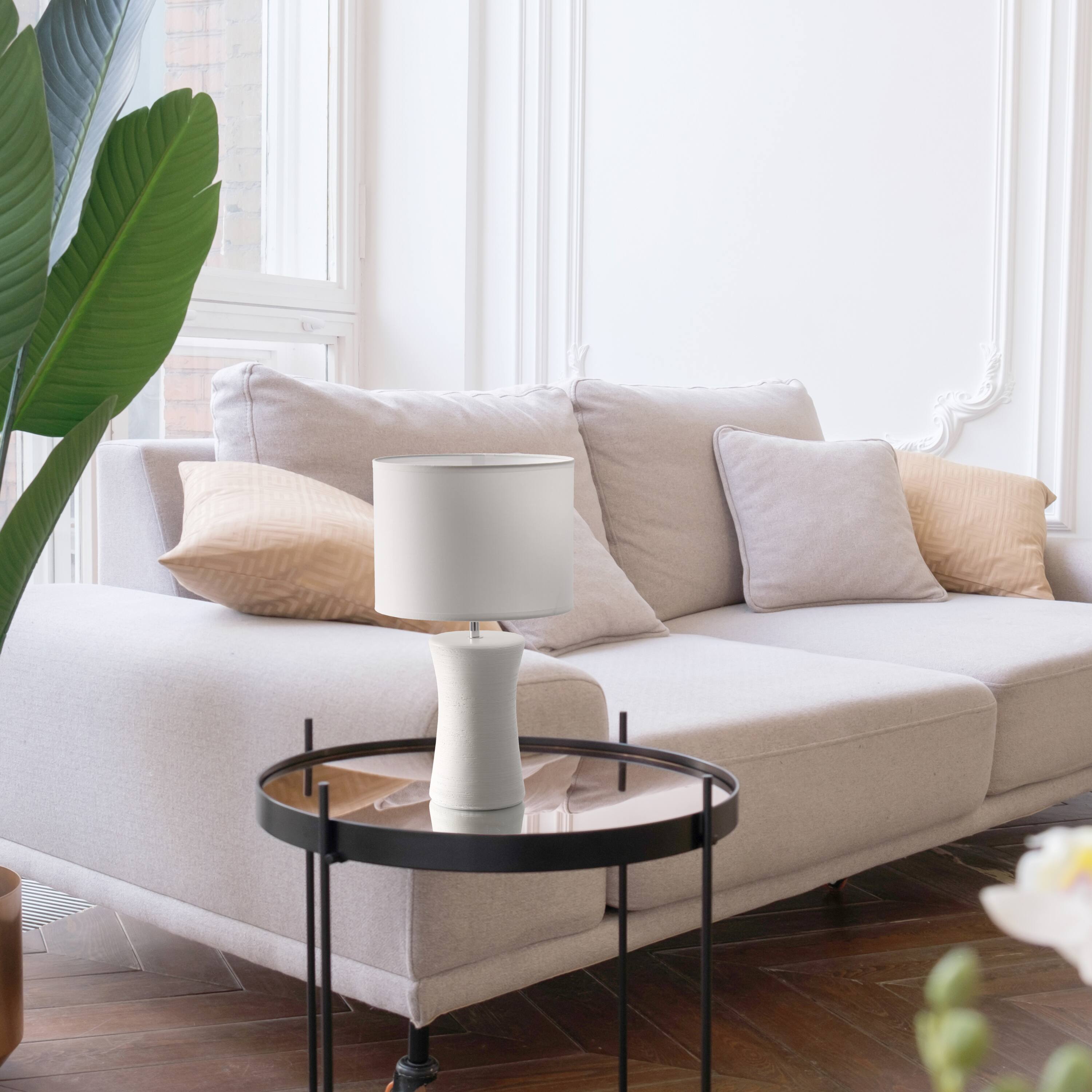 Simple Designs White Shade Ceramic Hourglass Table Lamp