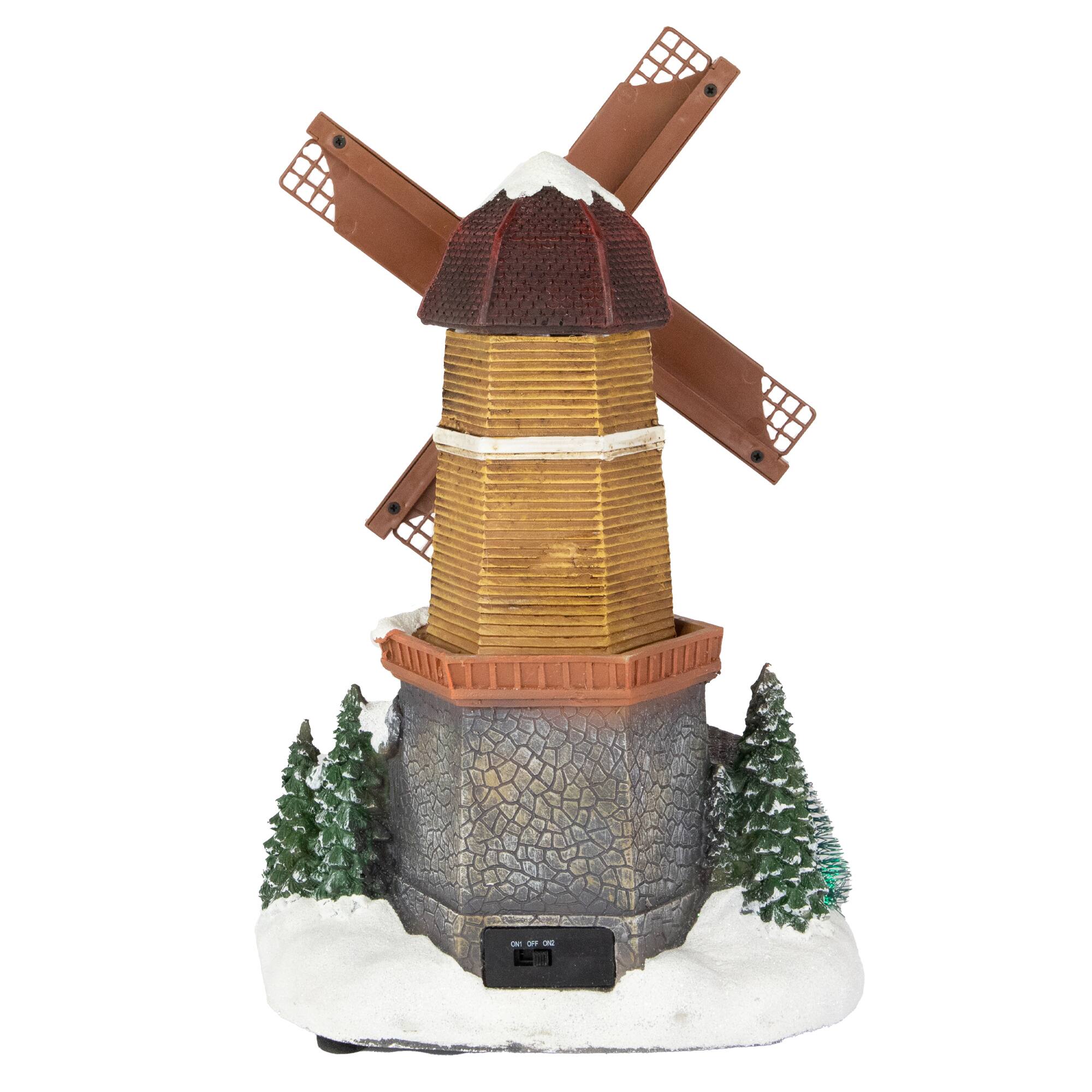 LED Lighted Animated and Musical Windmill Christmas Village Display Decoration - 13.25"