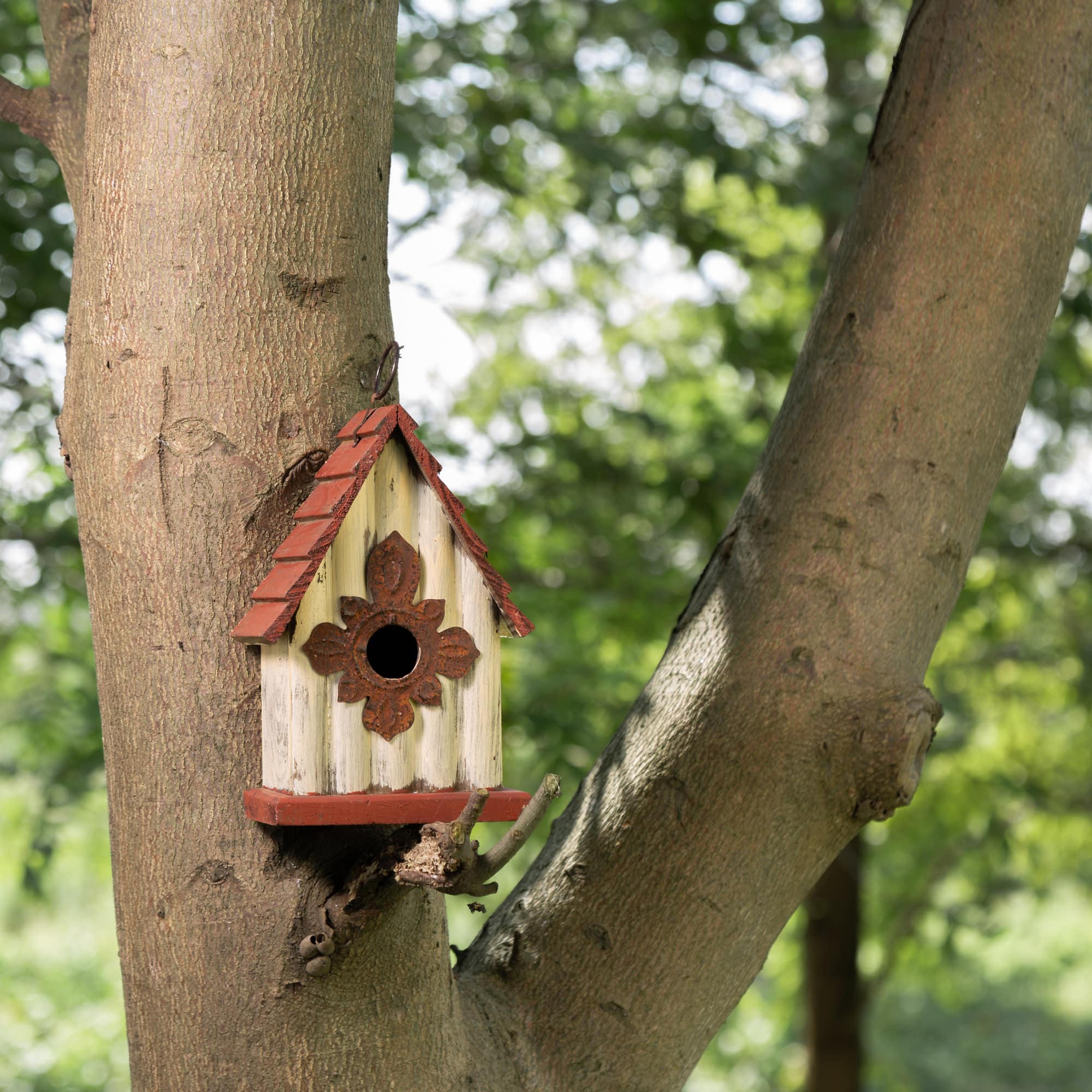 Glitzhome® Tall White & Red Distressed Wood Bird House