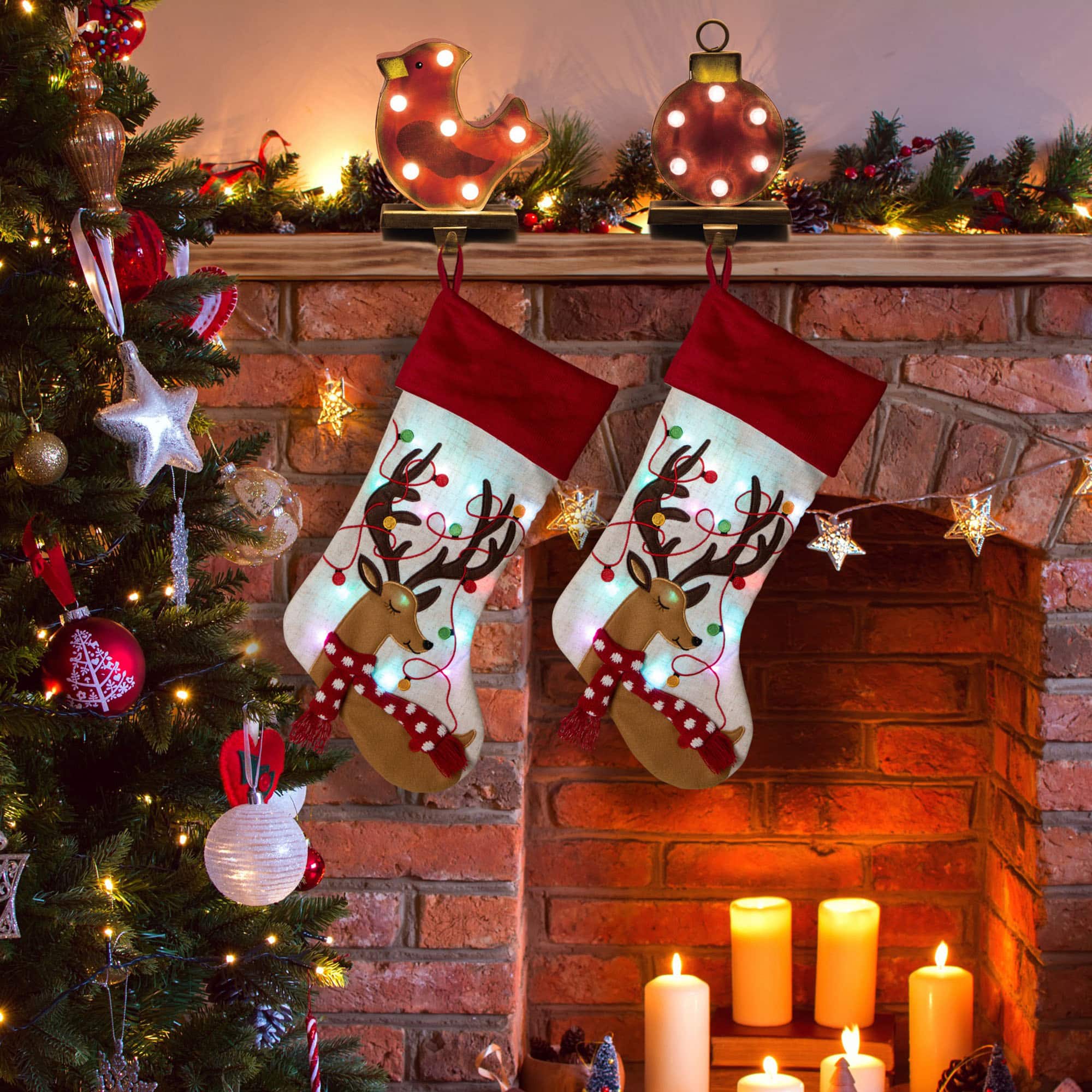 Glitzhome® 21" LED Reindeer Christmas Stockings, 2ct.