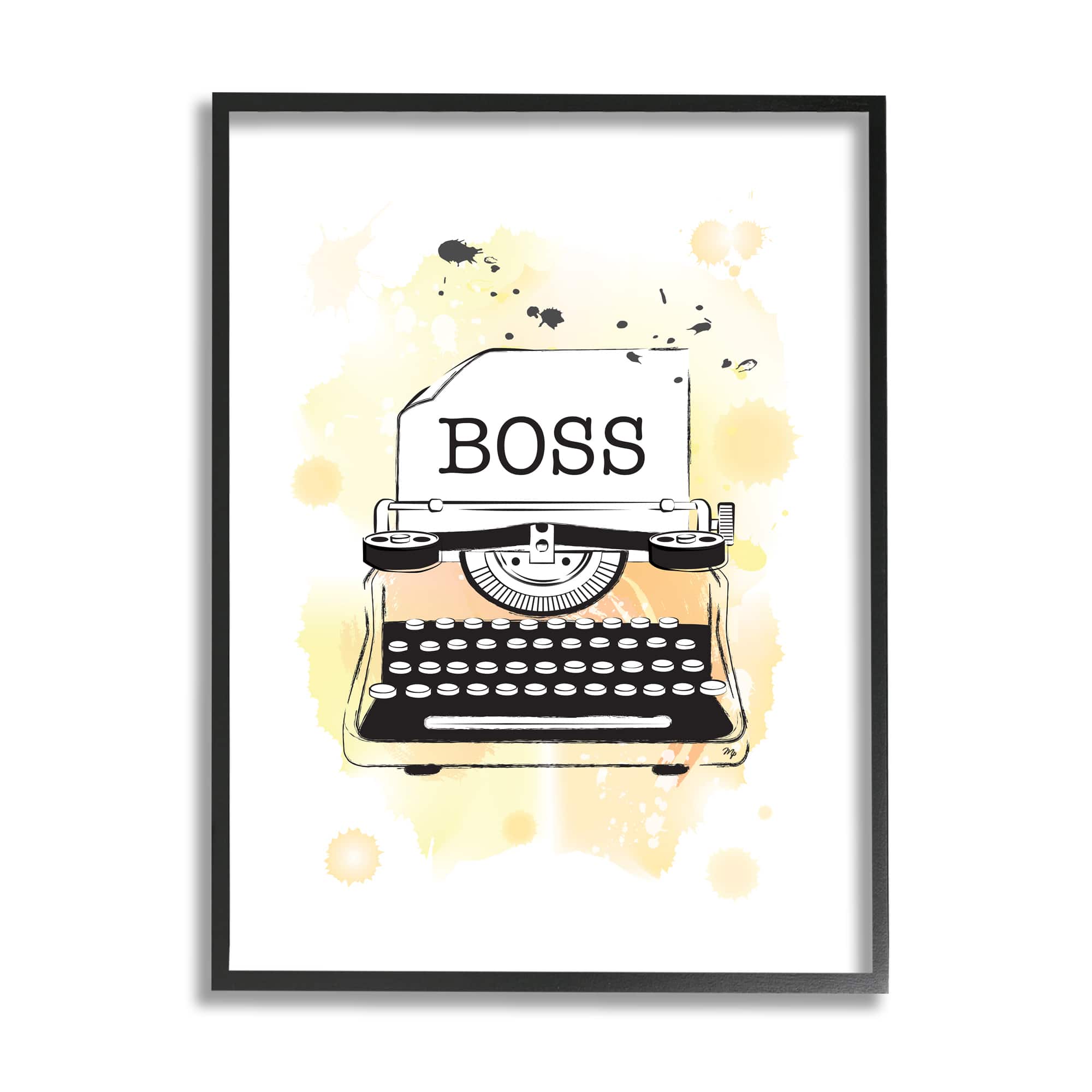 Stupell Industries Vintage Yellow Typewriter Boss Text Abstract Splash in Frame Wall Art