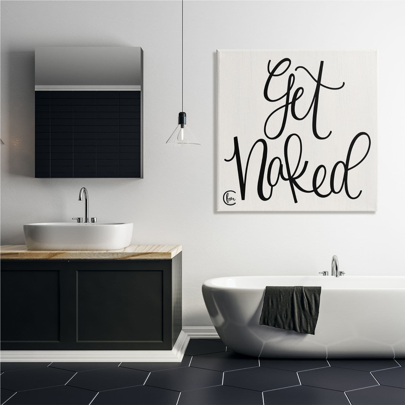 Stupell Industries Get Naked Black And White Curly Script Cursive Typography Canvas Wall Art 0188