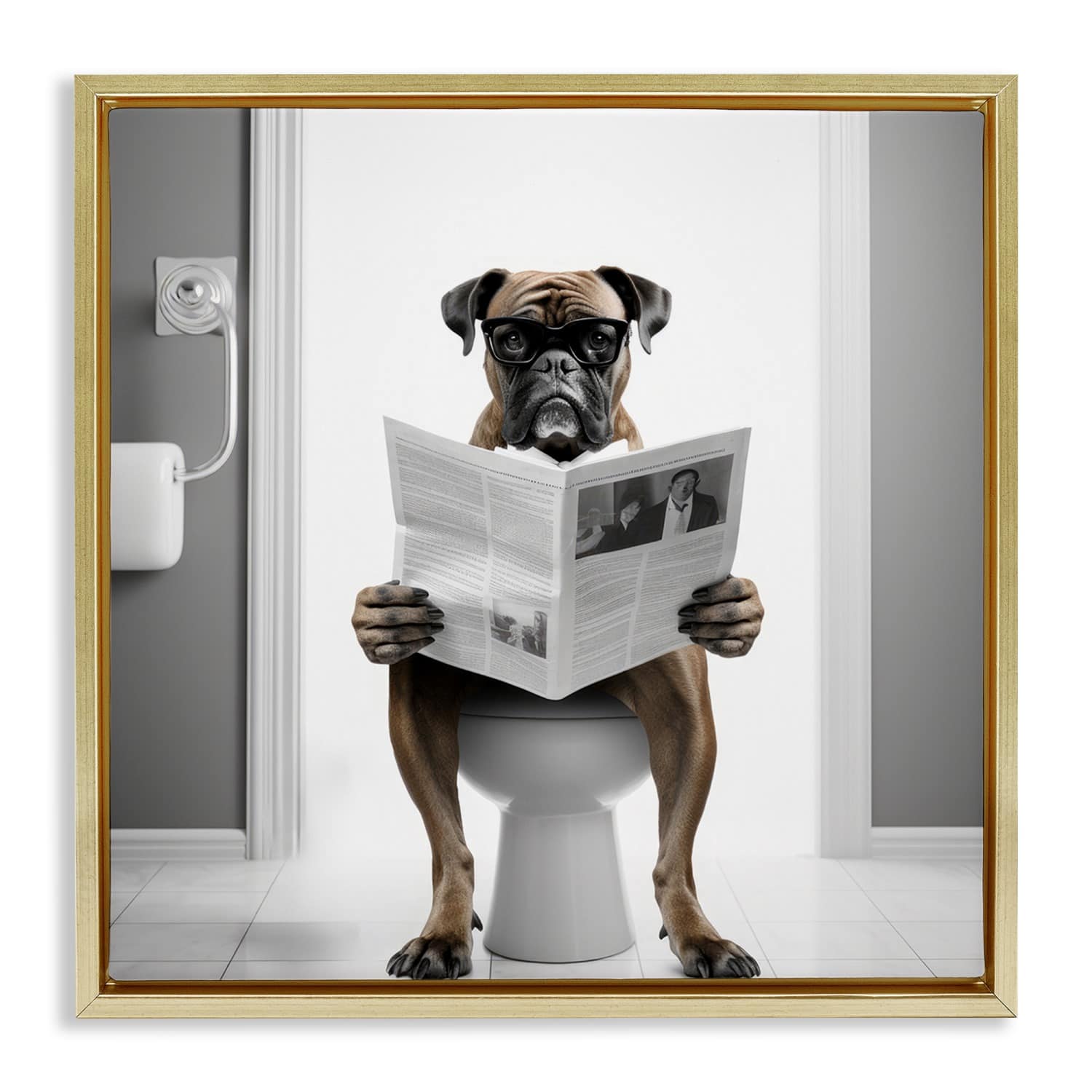 Stupell Industries Boxer Dog & Newspaper Floater Framed Art