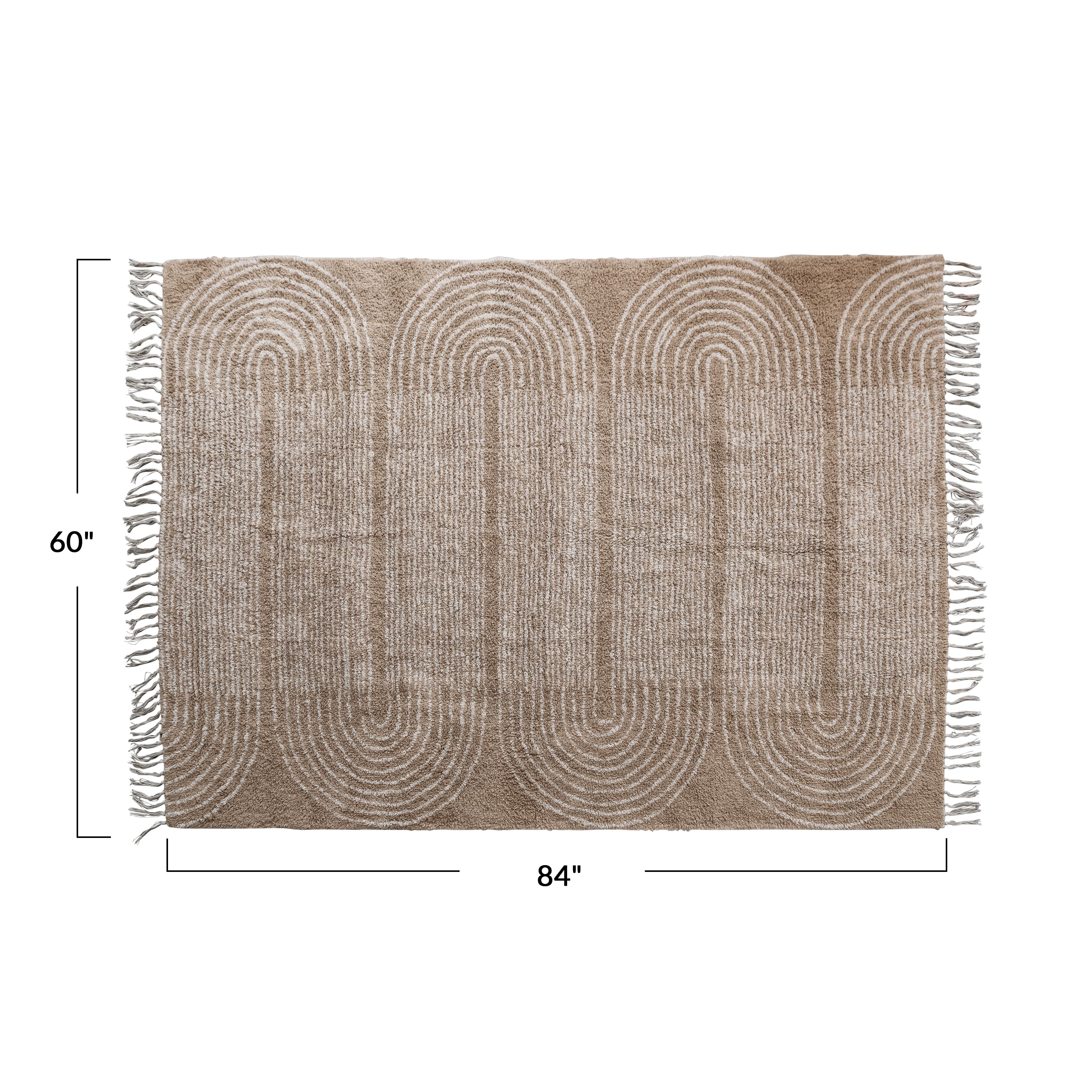 Hello Honey&#xAE; Brown Boho Cotton Tufted Rug With Arched Geometric Pattern &#x26; Fringe, 84&#x22; x 60&#x22;