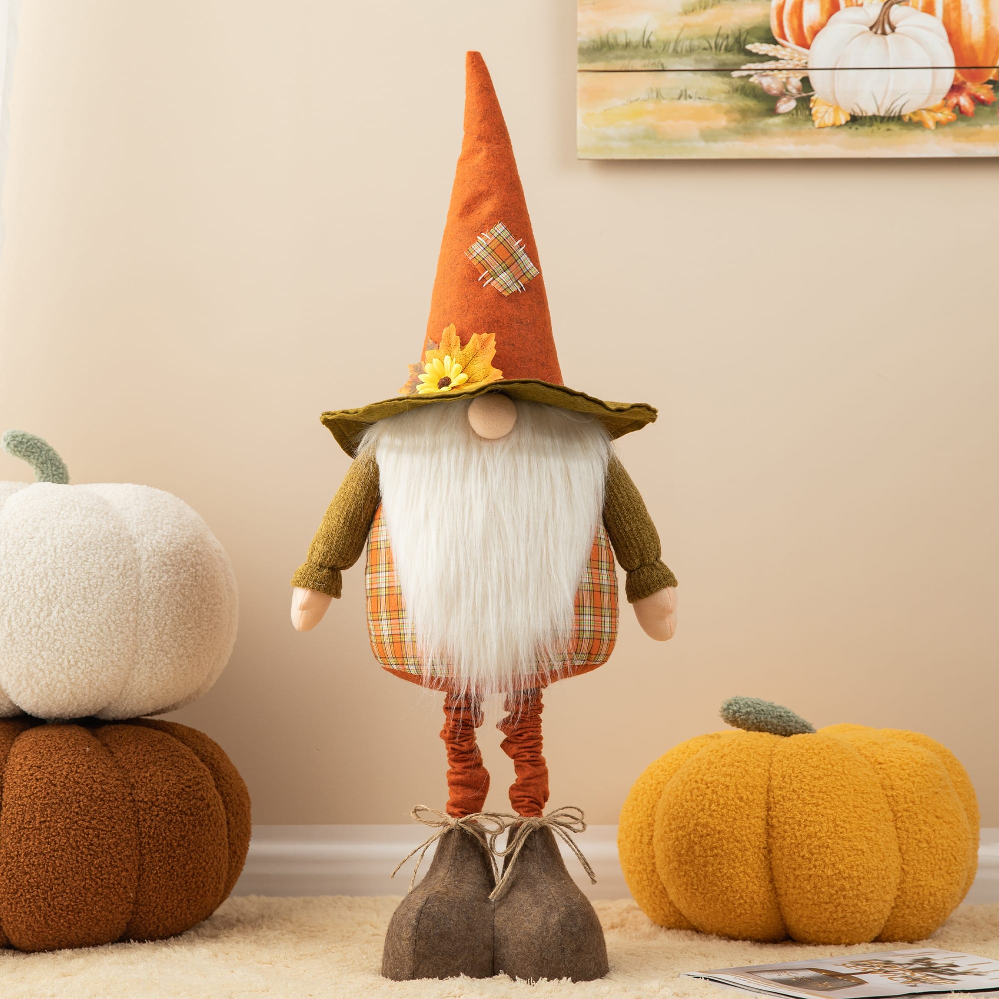 Glitzhome® Telescoped Fabric Fall Gnome Standing Décor