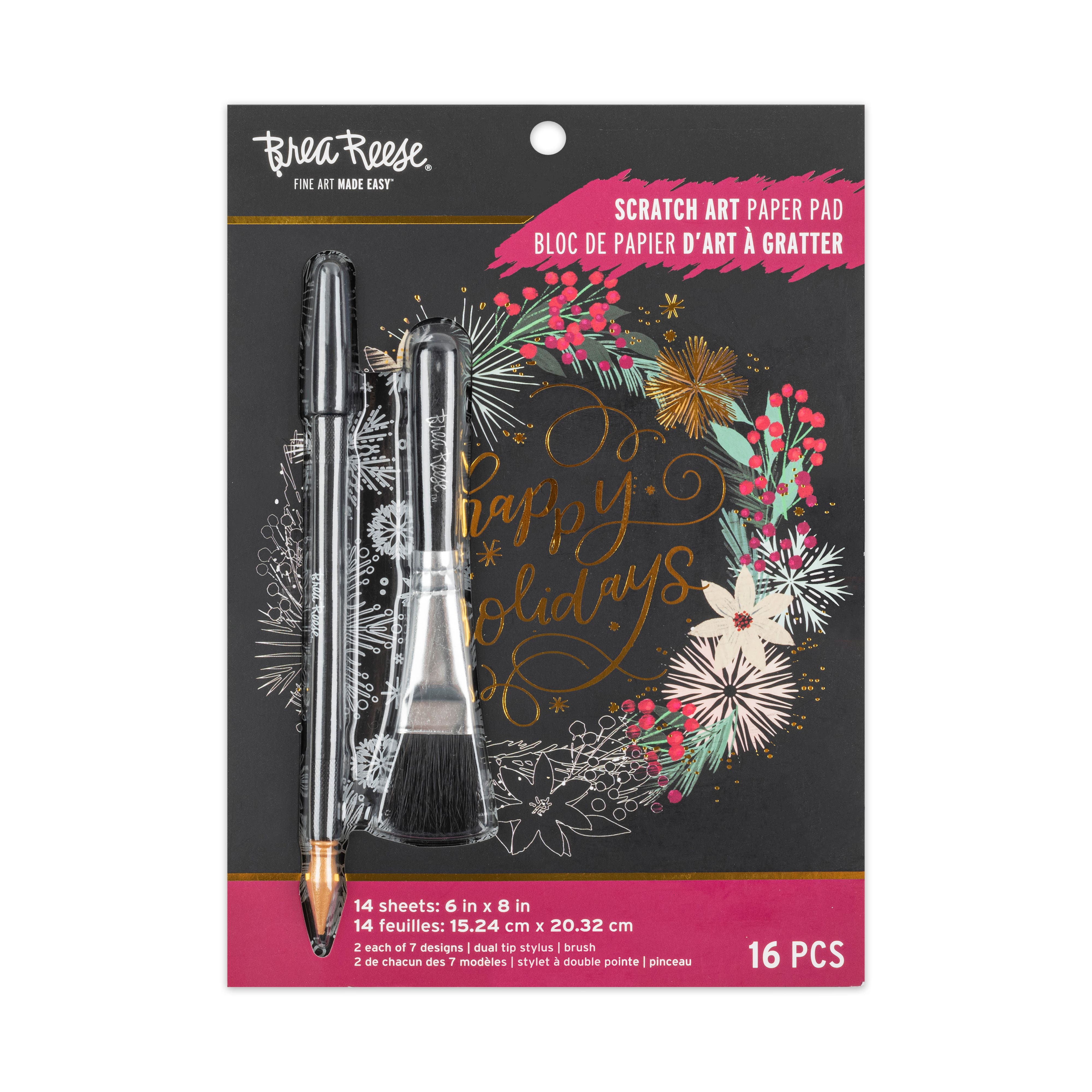 Brea Reese&#x2122; 6&#x22; x 8&#x22; Holiday Floral Scratch Art Paper Pad