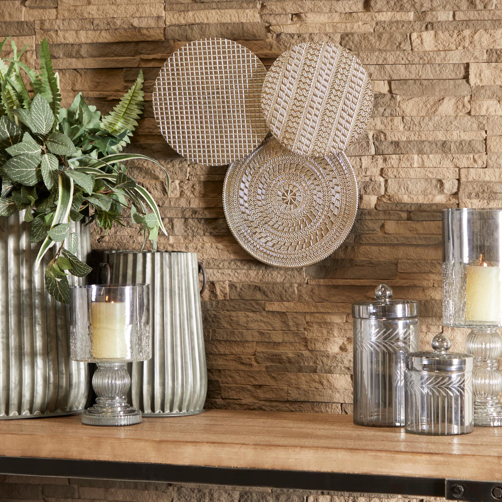 Silver Aluminum Plate Wall Decor with Textured Pattern 18" x 3" x 18"