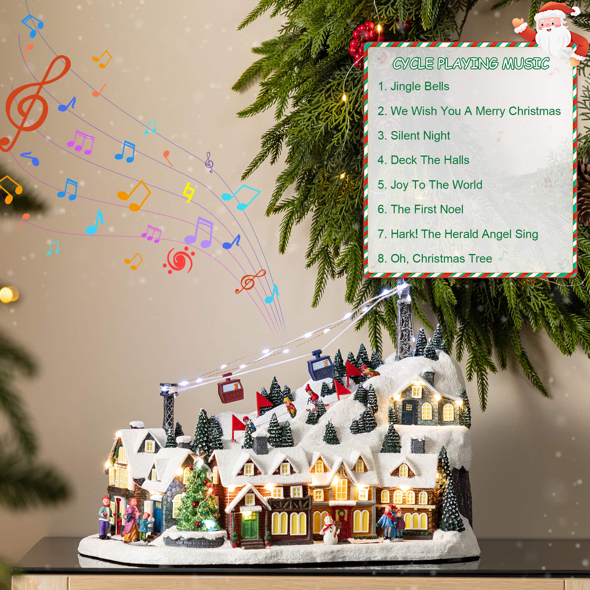 Glitzhome&#xAE; 16&#x22; Christmas Oversized Resin Lighted Musical Skiing Table Village Decor