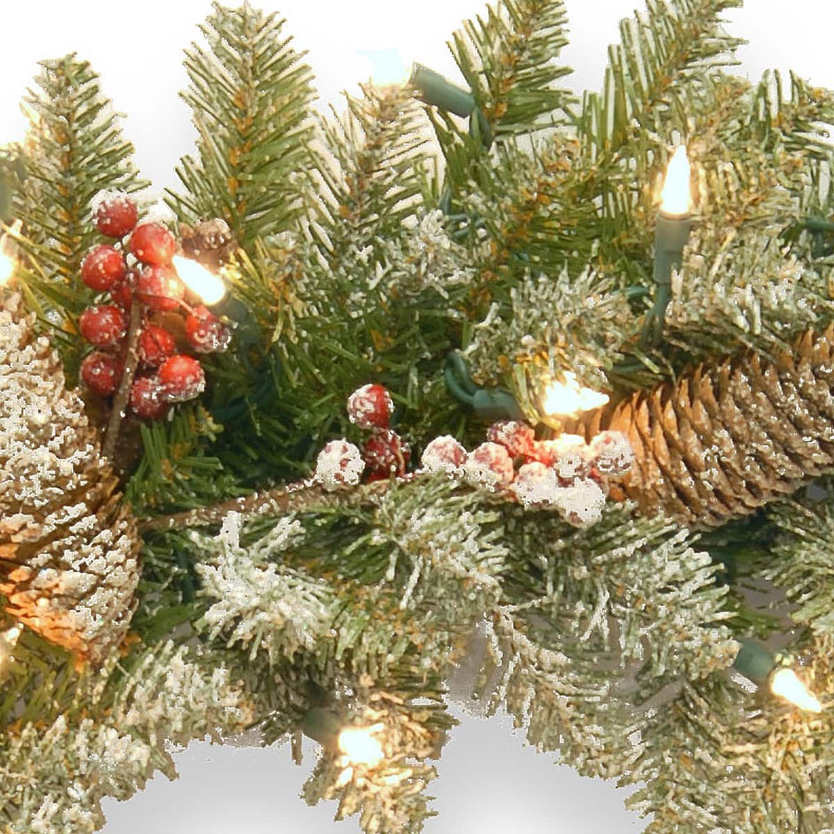 30&#x22; Dunhill&#xAE; Fir Wreath with Snow, Red Berries, Cones &#x26; 50ct. Clear Lights