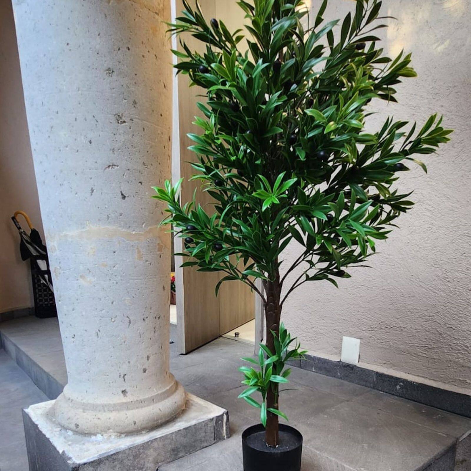 GreenSmart Dekor 4ft. Artificial Olive Tree Plant in Black Pot