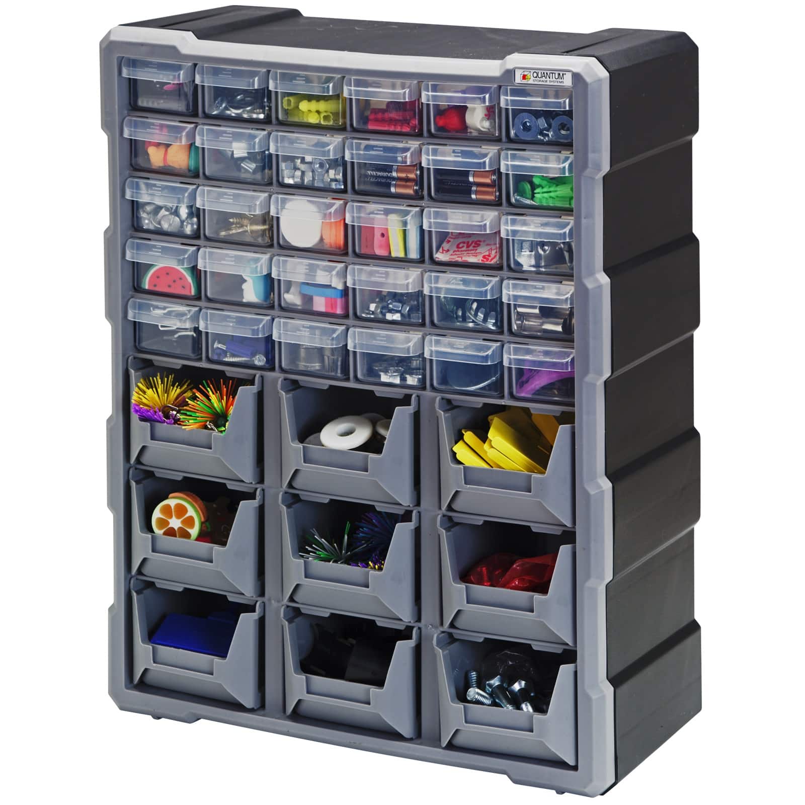 Quantum Storage Systems&#xAE; Black &#x26; Gray 30-Drawer &#x26; 9-Bin Cabinet