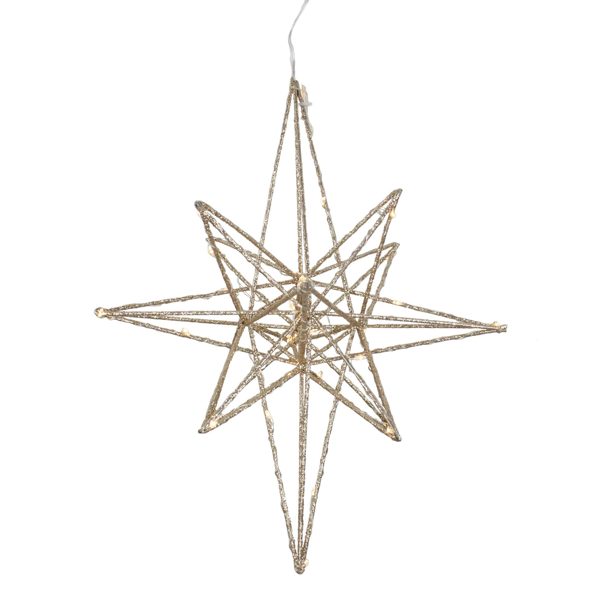 12&#x27;&#x27; Warm White LED Lighted B/O Gold Glittered Geometric Star Christmas Decoration