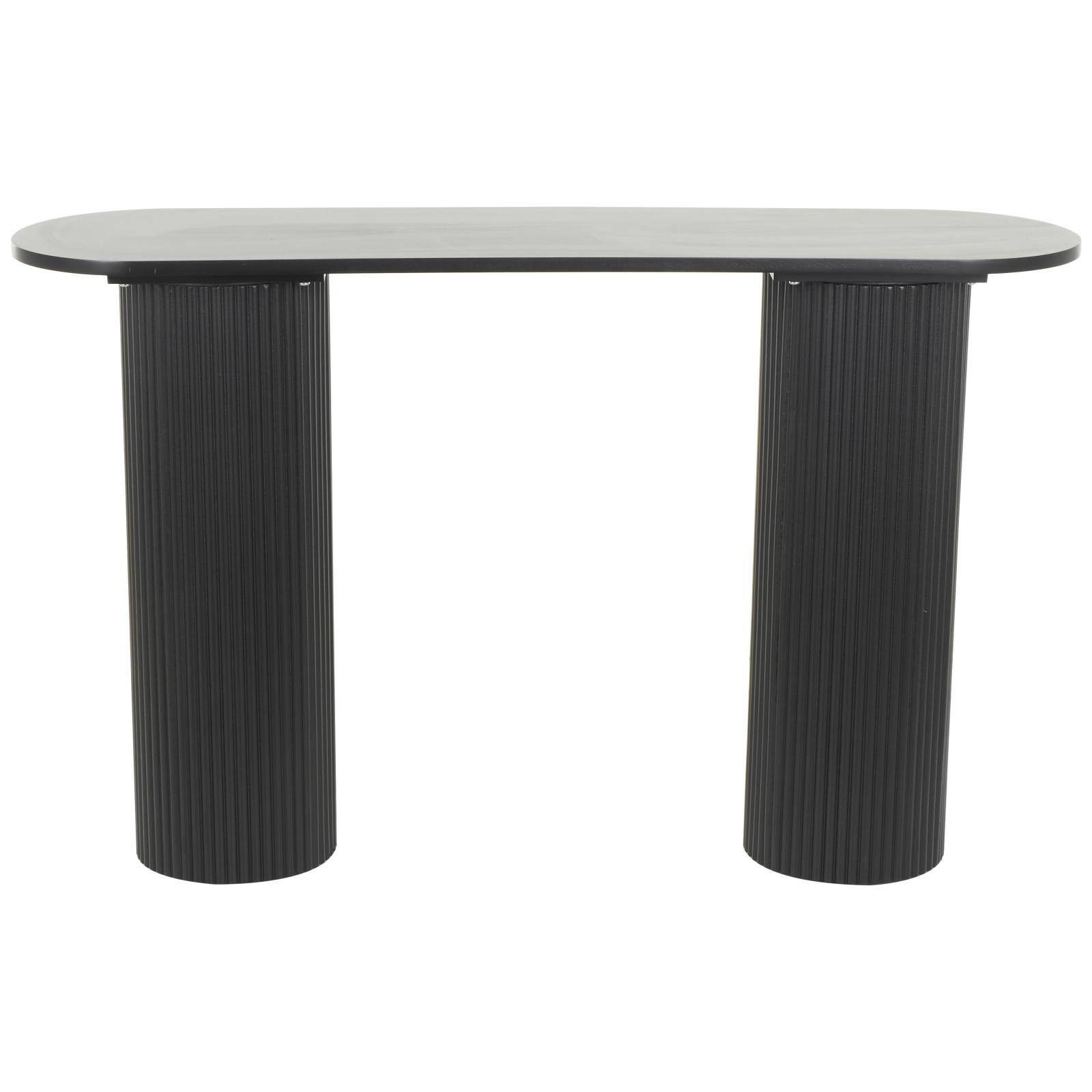 52&#x22; Black Wooden Geometric Oval Console Table with Ribbed Pillar Legs
