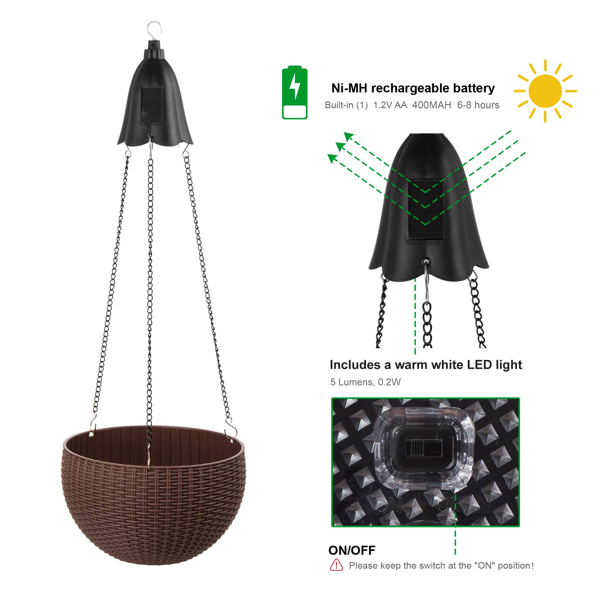 Glitzhome® 30" Solar Lighted Hanging Plastic Basket Planters