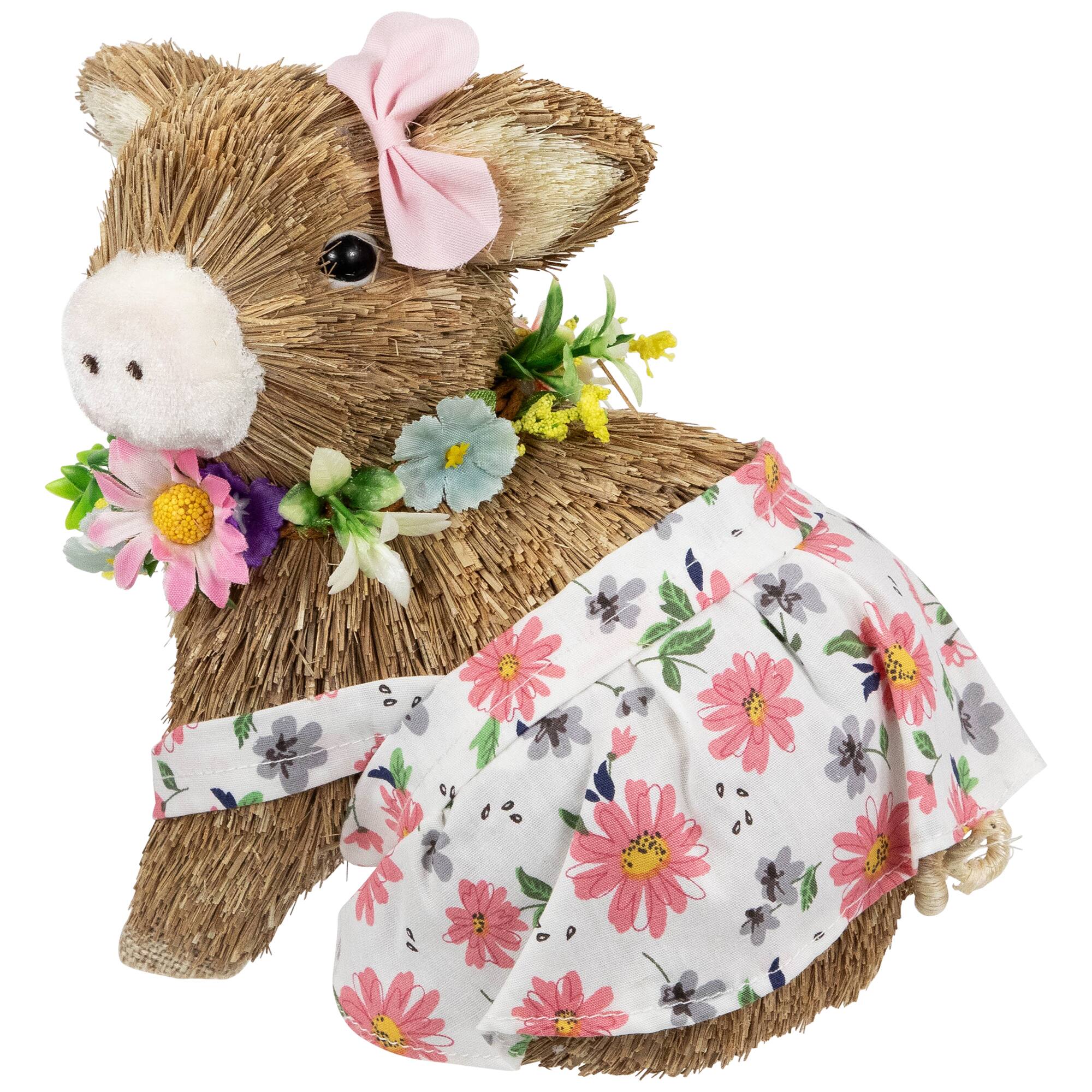 7" Girl Piglet with Floral Dress Spring Figurine