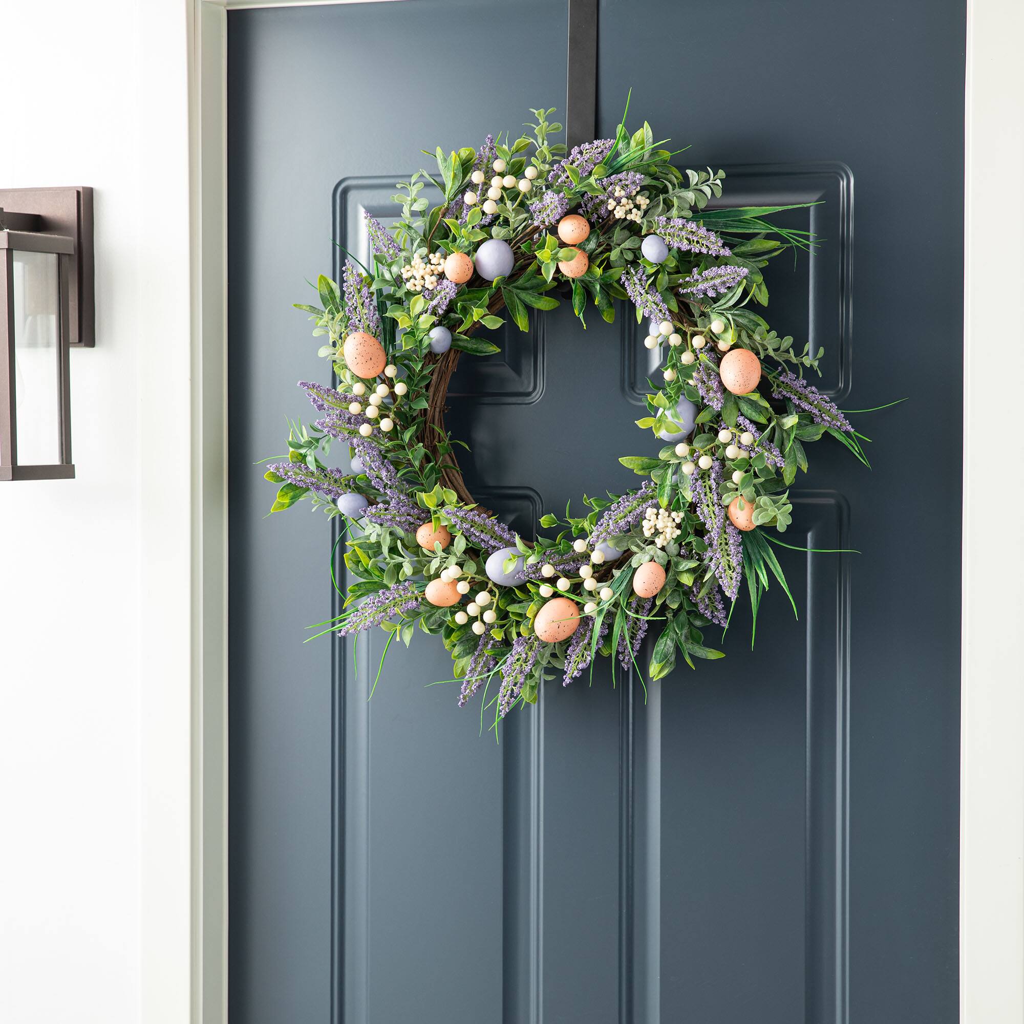 Glitzhome® 22" Easter Eggs & Lavender Wreath