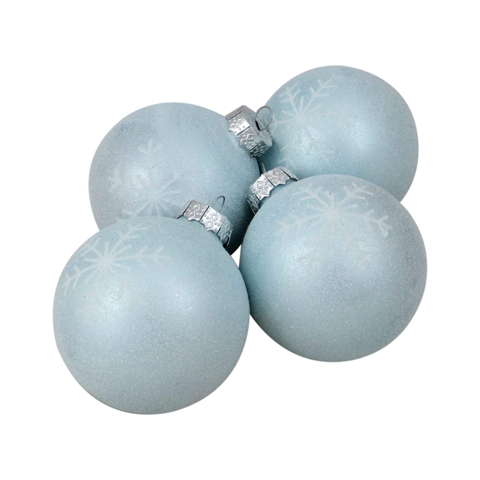 4ct. 3.25&#x22; Blue &#x26; Silver Snowflake Glass Christmas Ball Ornaments