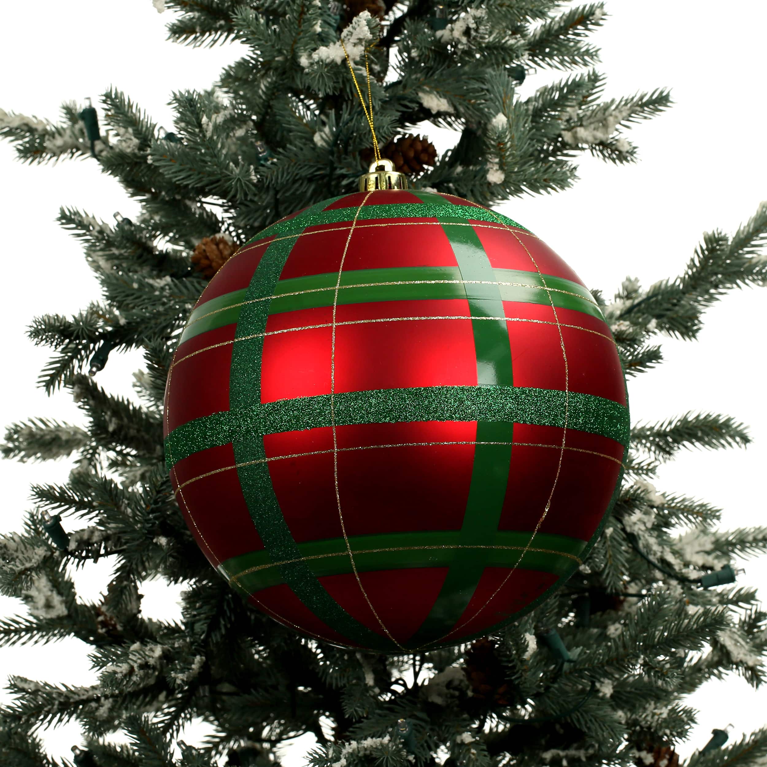 9.75" Red & Green Glitter Plaid Shatterproof Ball Ornament by Ashland®