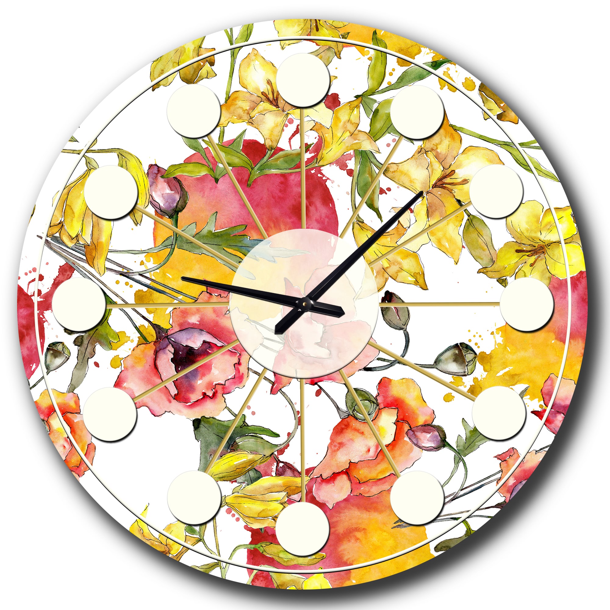 Designart &#x27;Retro Handdrawn Poppies Iv Mid-Century Modern Wall Clock