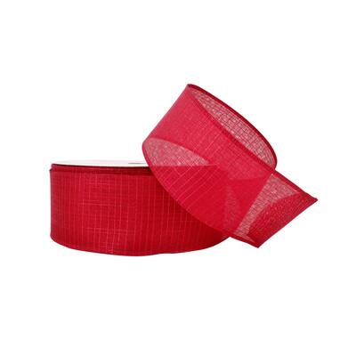 Natural/Red Linen 2 1/2 inch x 10 Yards Holiday Ribbon - by Jam Paper
