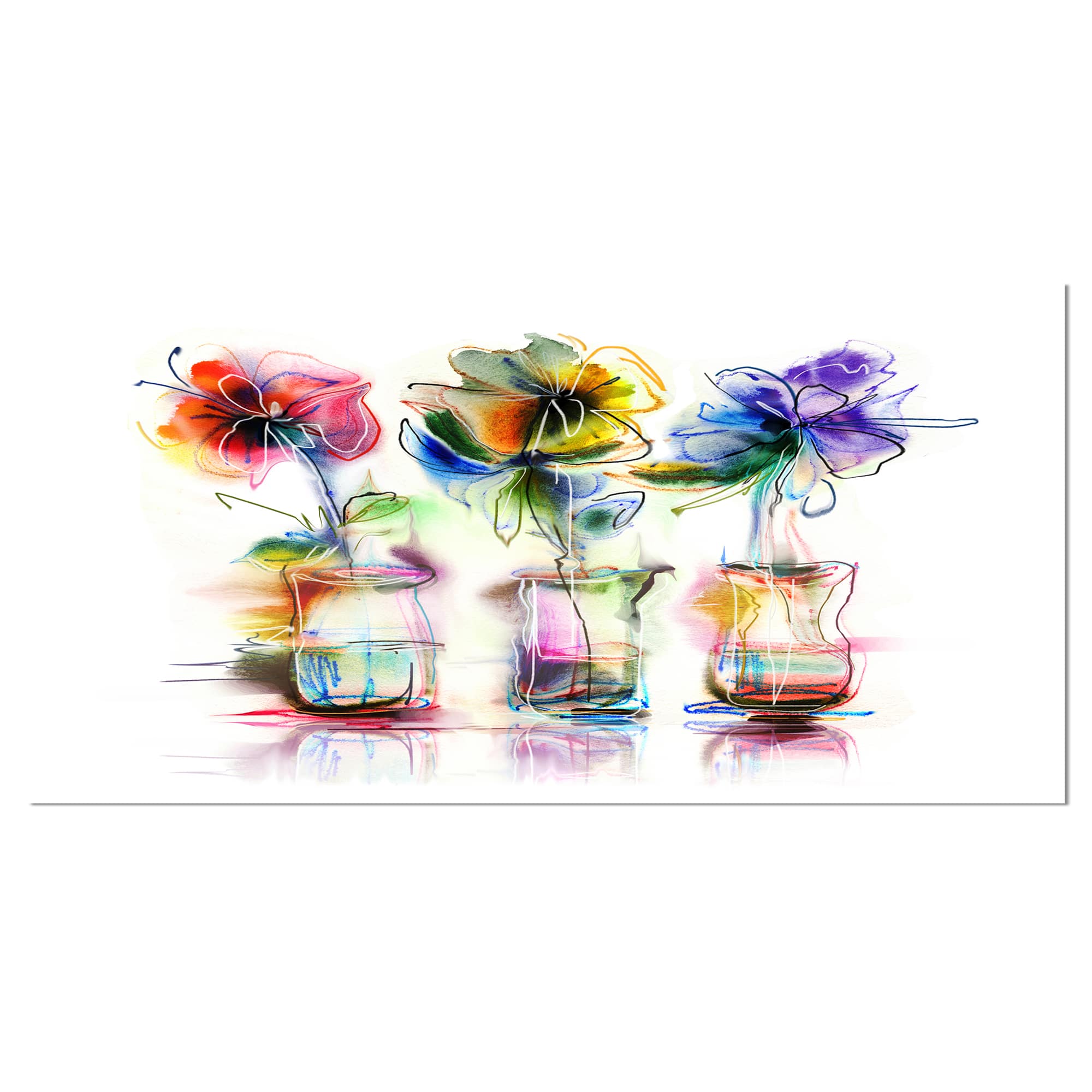 Designart - Abstract Flowers in Glass Vases - Extra Large Floral Wall Art