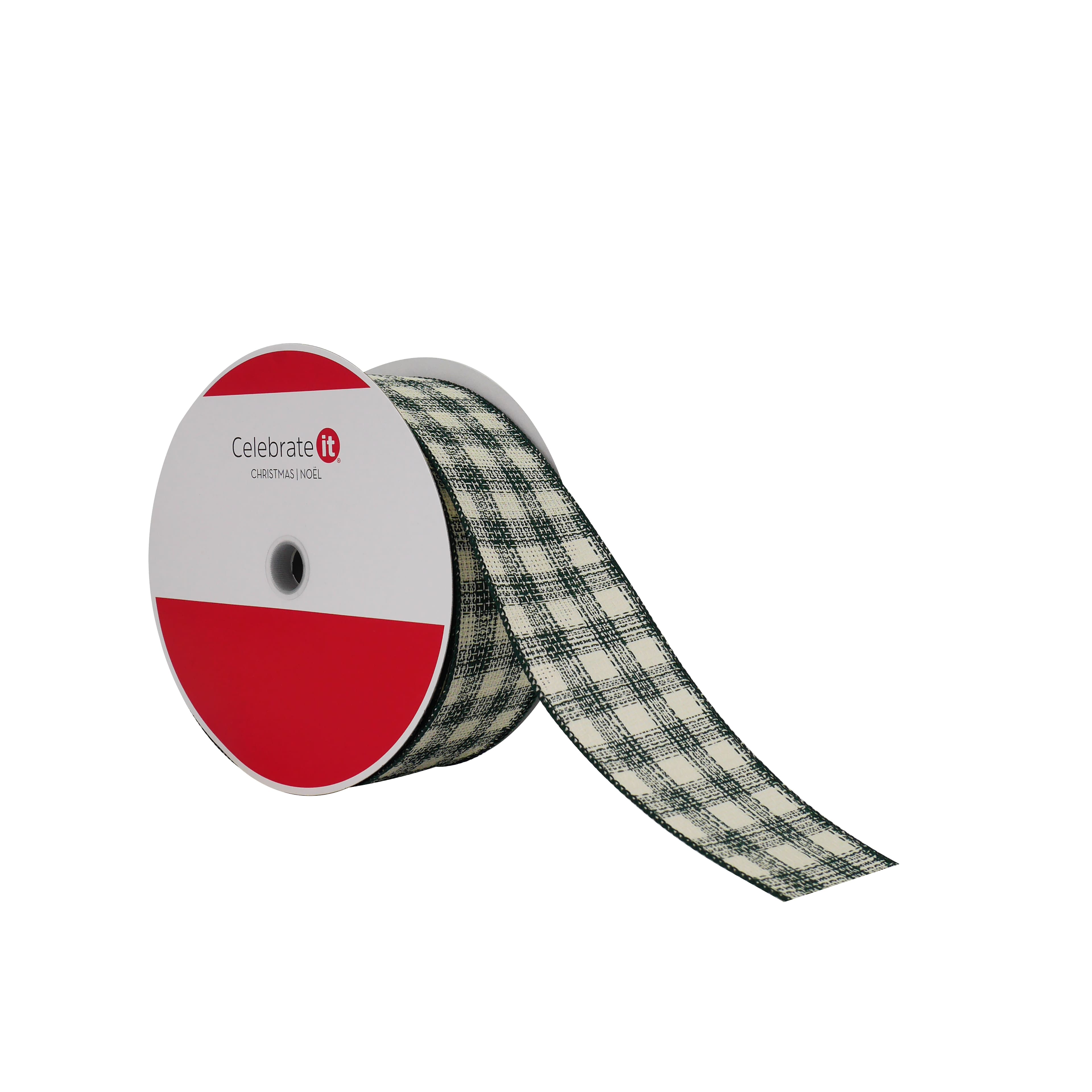 2.5&#x22; x 80ft. Green Check Wired Jumbo Ribbon by Celebrate It&#xAE;