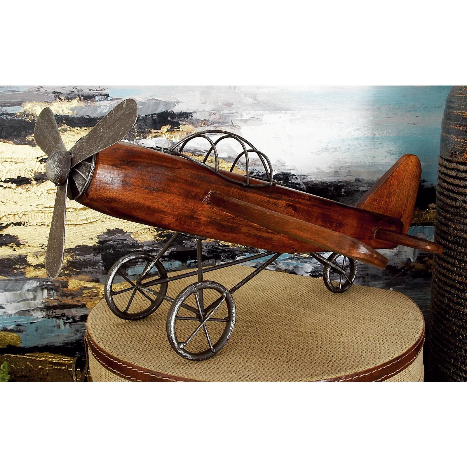 Brown Wood Vintage Sculpture, Airplane 9&#x22; x 16&#x22; x 14&#x22;