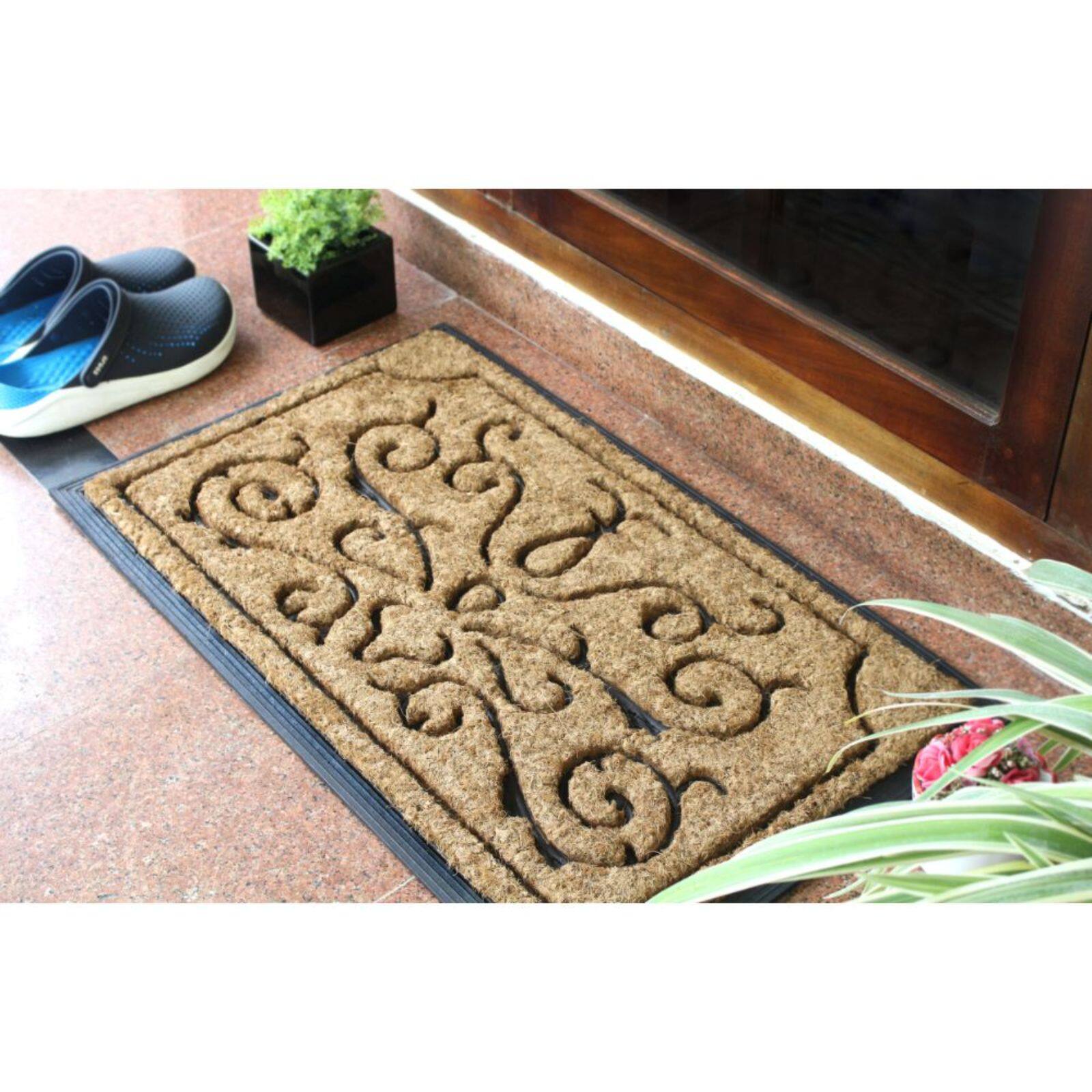 RugSmith Natural & Black Lotus Molded Rubber & Coir Doormat Doormats Michaels