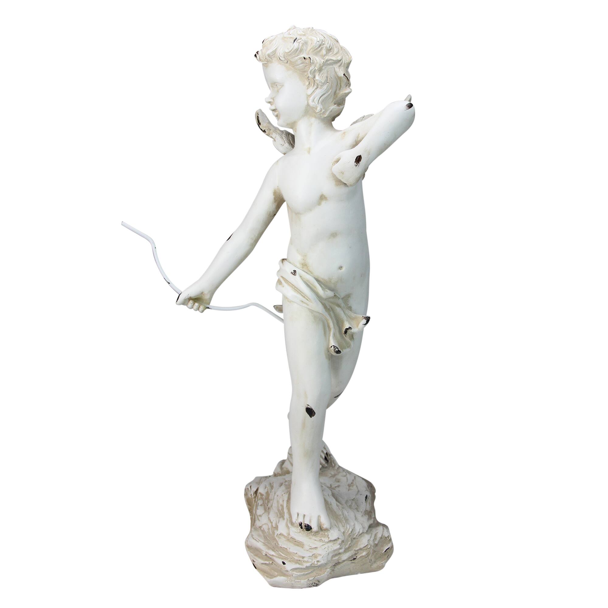 24" Distressed Ivory Cherub Angel with Bow Outdoor Garden Statue