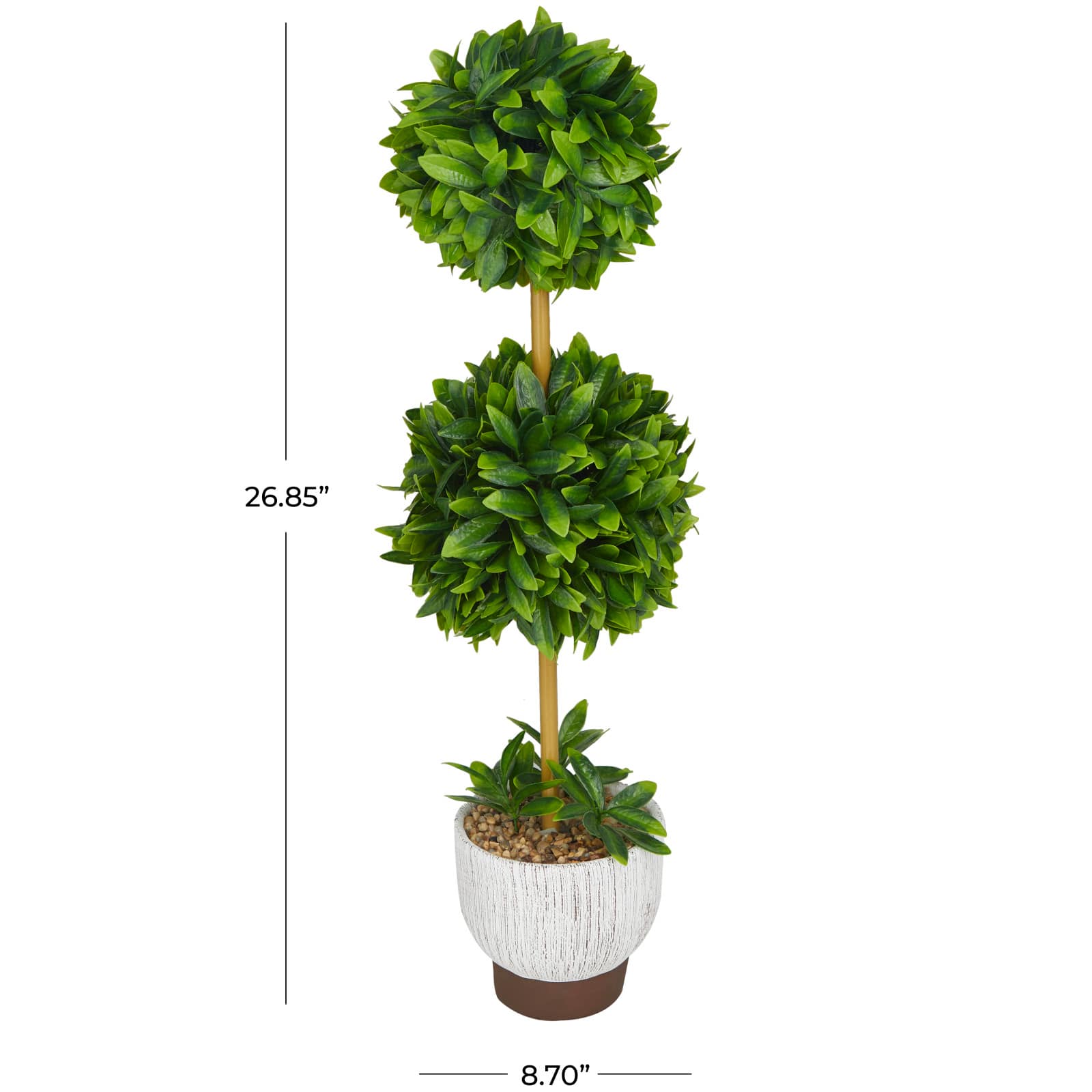 2ft. Green Boxwood Ball Topiary Faux Foliage with White Cement Pot