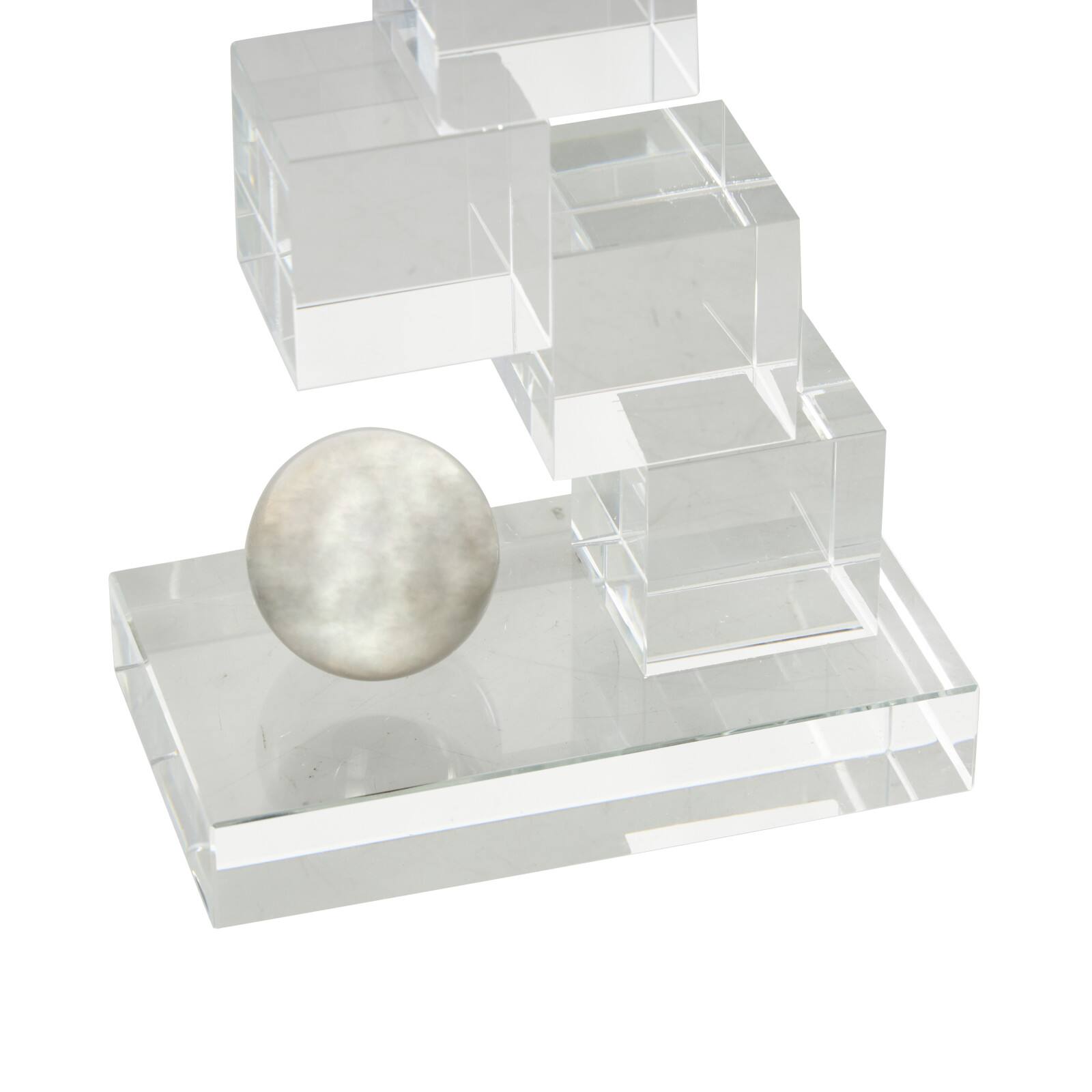 8.25" Clear Glass Stacked Squares Bookends with Silver Orbs, 2ct.