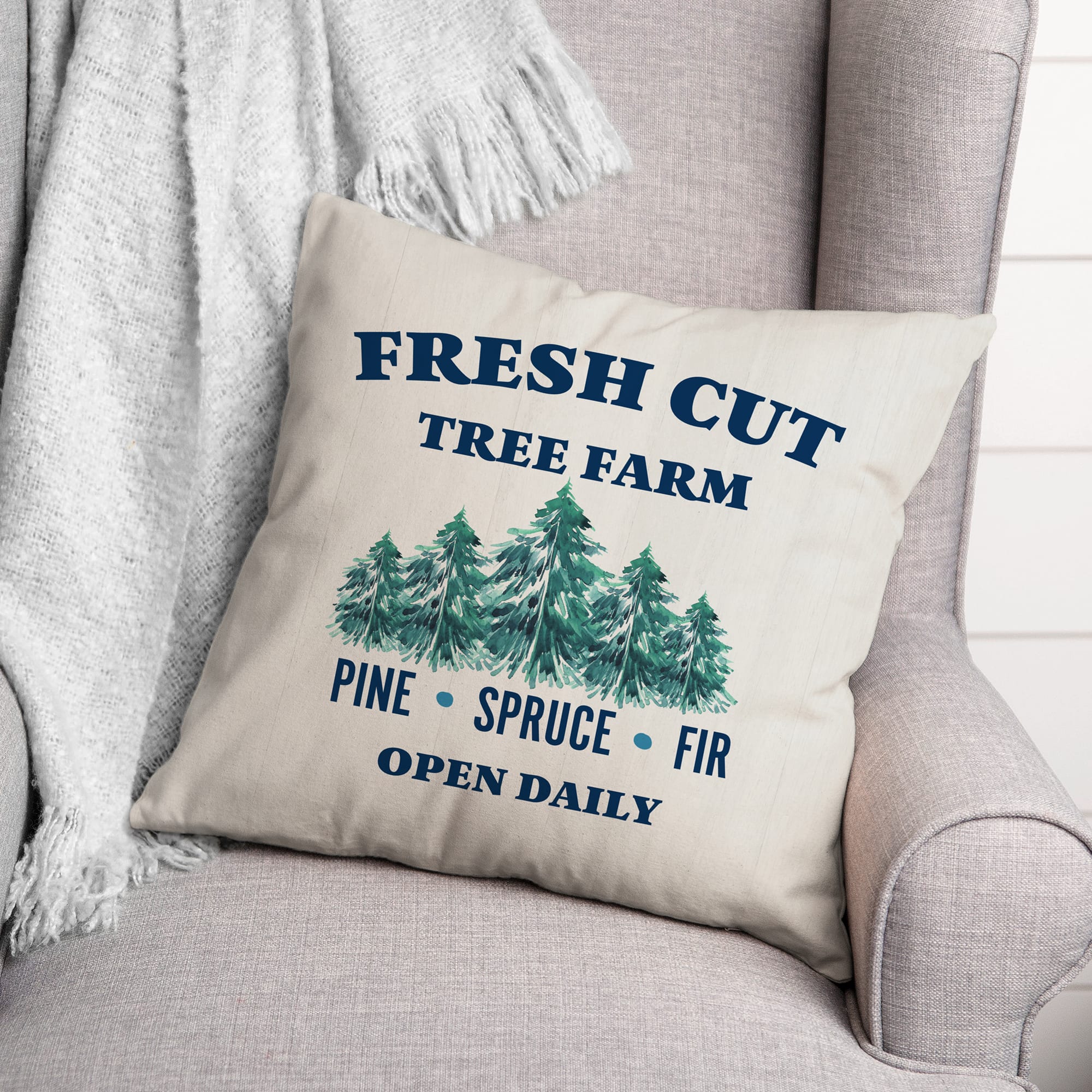 Fresh Cut Tree Farm 18x18 Throw Pillow