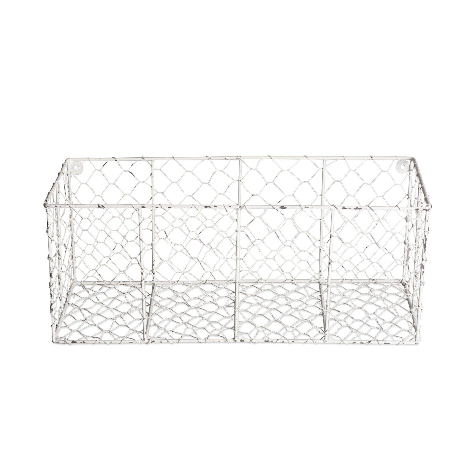DII&#xAE; Antique White Wall Mount Chicken Wire Basket Set