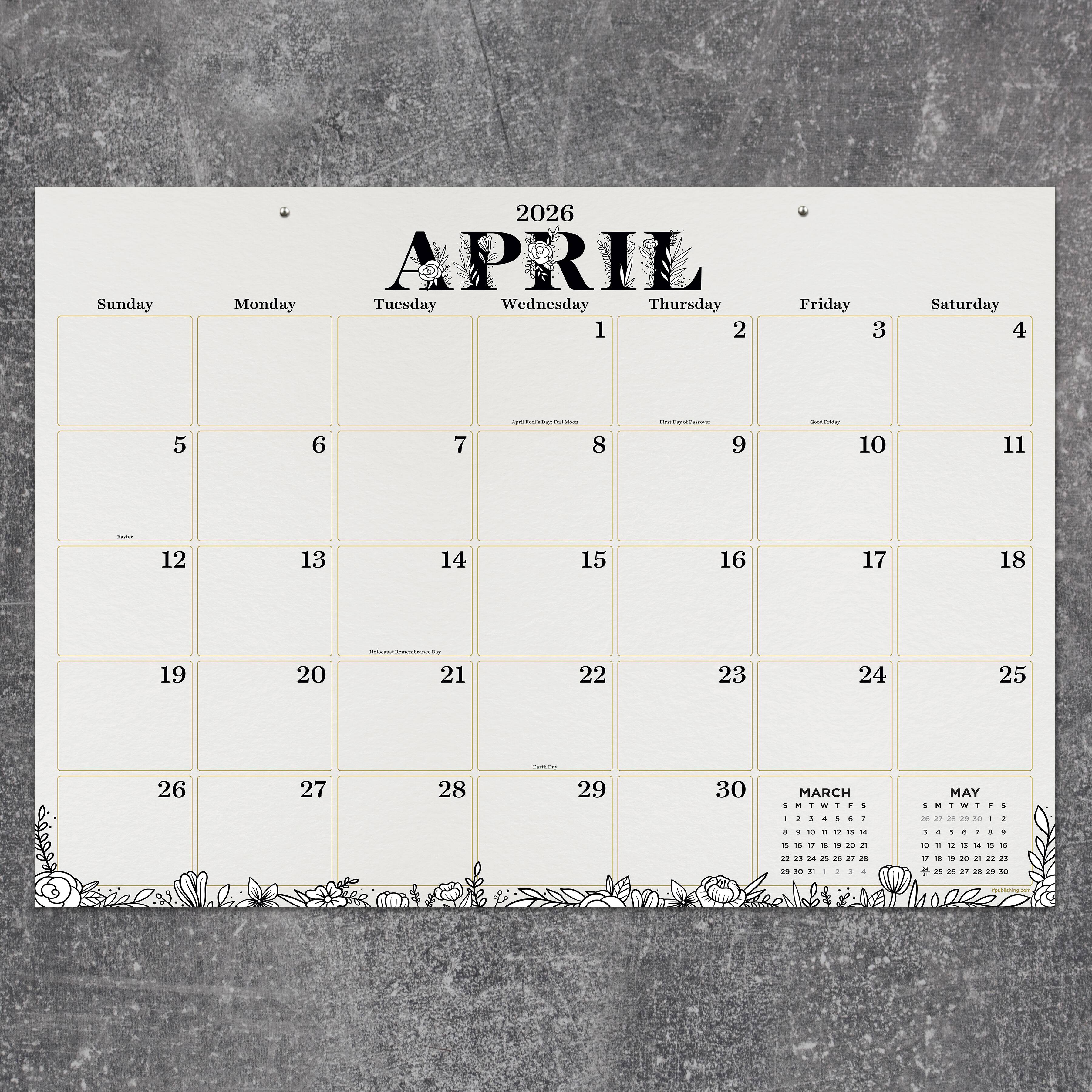 2026 Floral Medium Desk Pad Monthly Blotter Calendar