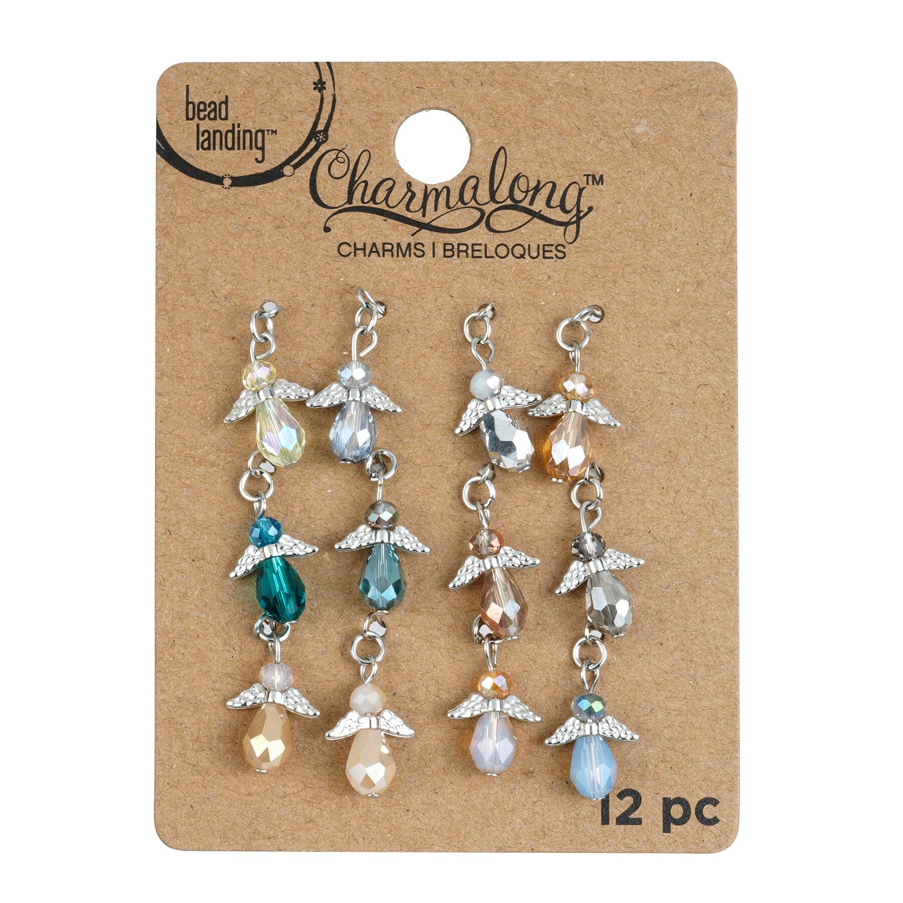12 Packs: 12 ct. (144 total) Charmalong™ Multicolor Rhodium Angel Drop Charms by Bead Landing™