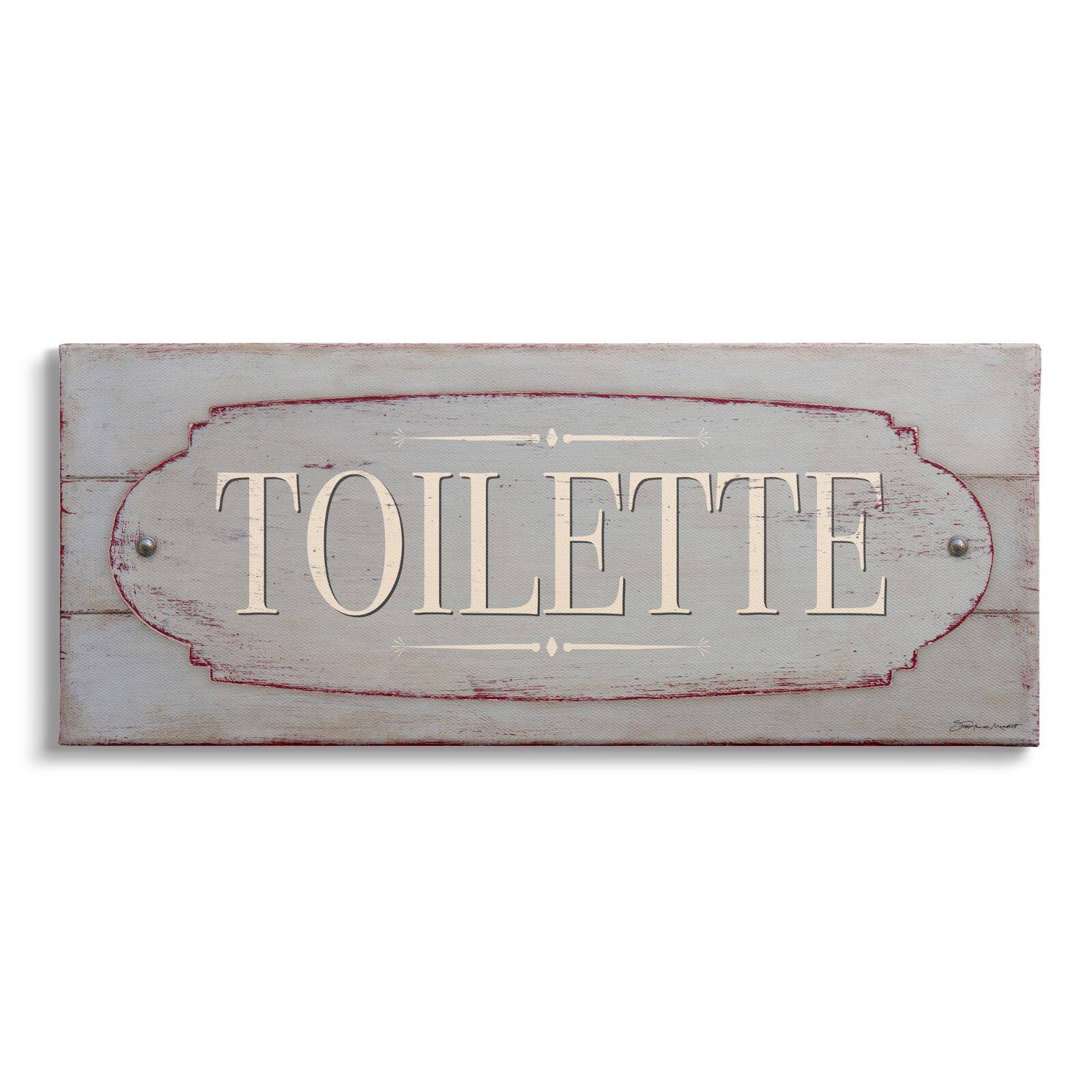 Stupell Industries Rustic Toilette Sign French Farmhouse Traditional Grain Pattern Canvas Wall Art