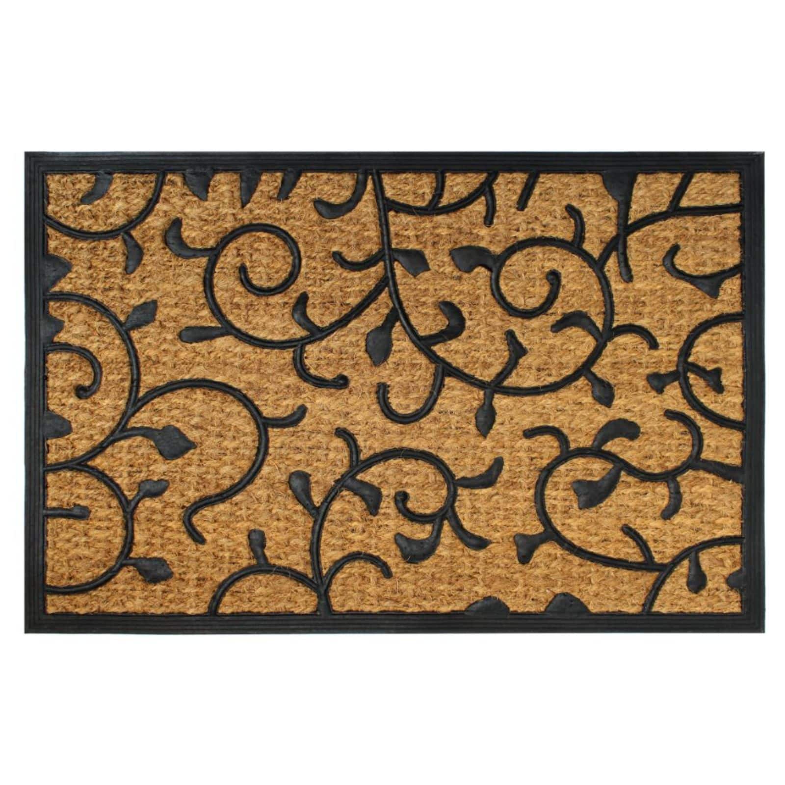 RugSmith Natural &#x26; Black Vines Molded Rubber &#x26; Coir Doormat