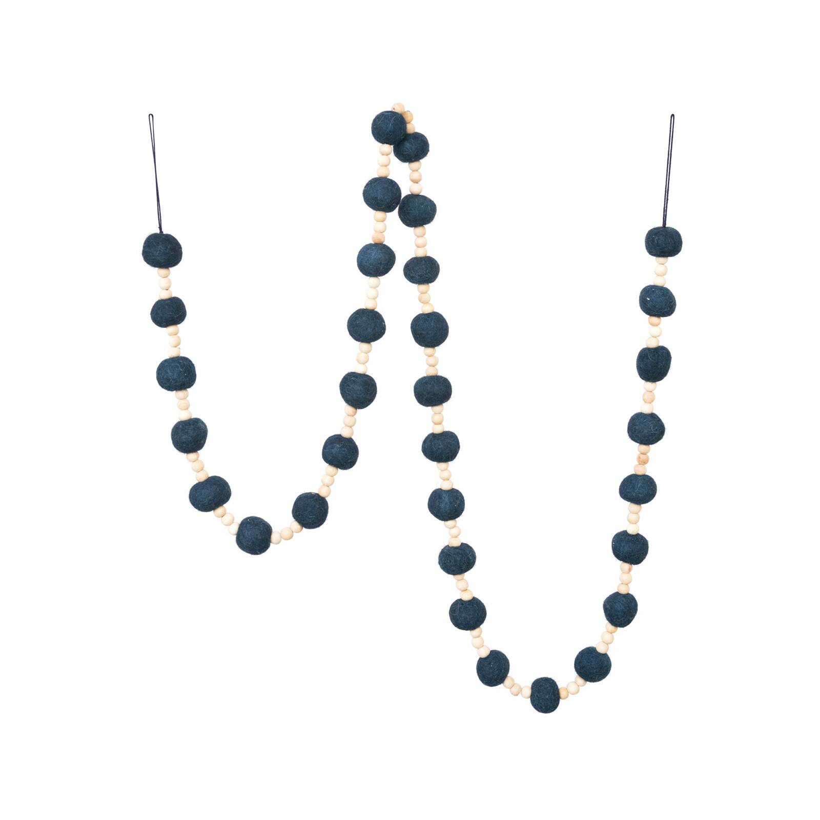 Hello Honey® 6ft. Blue Wool Felt Balls & Natural Wood Beads Garland