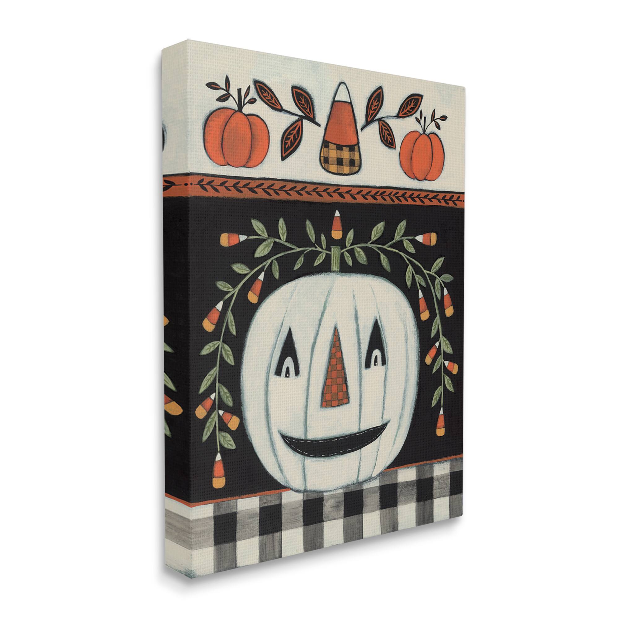 Stupell Industries Fall Jack-o-Lantern Tartan Pattern Canvas Wall Art