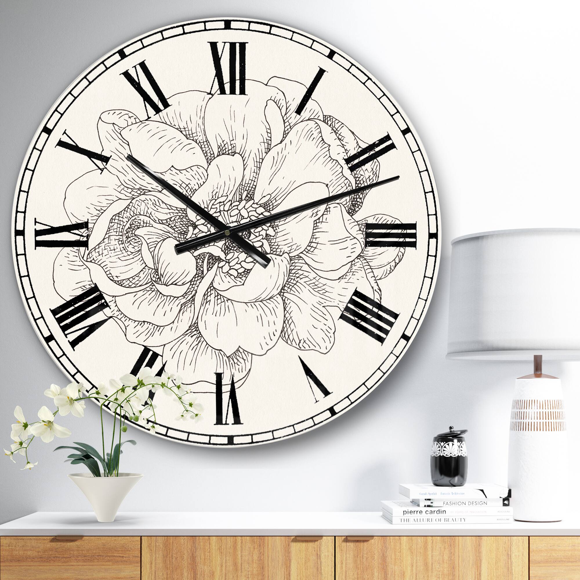 Designart 'Pen And Ink Florals Iv Farmhouse Wall Clock