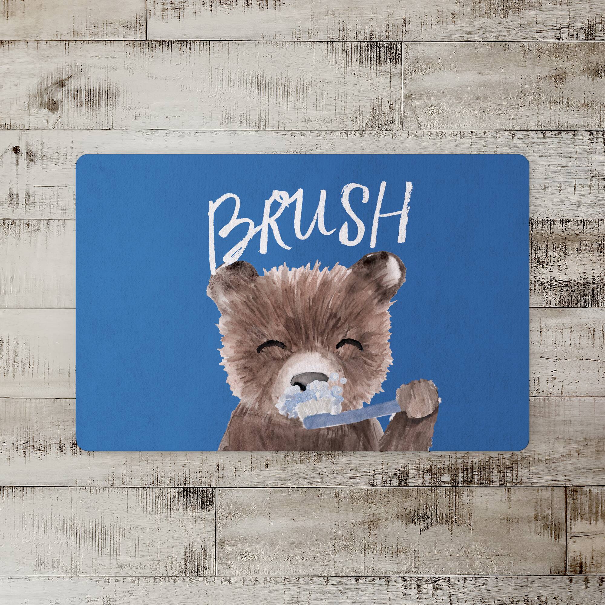 18&#x22; x 27&#x22; Bear Brushing Teeth Floor Mat