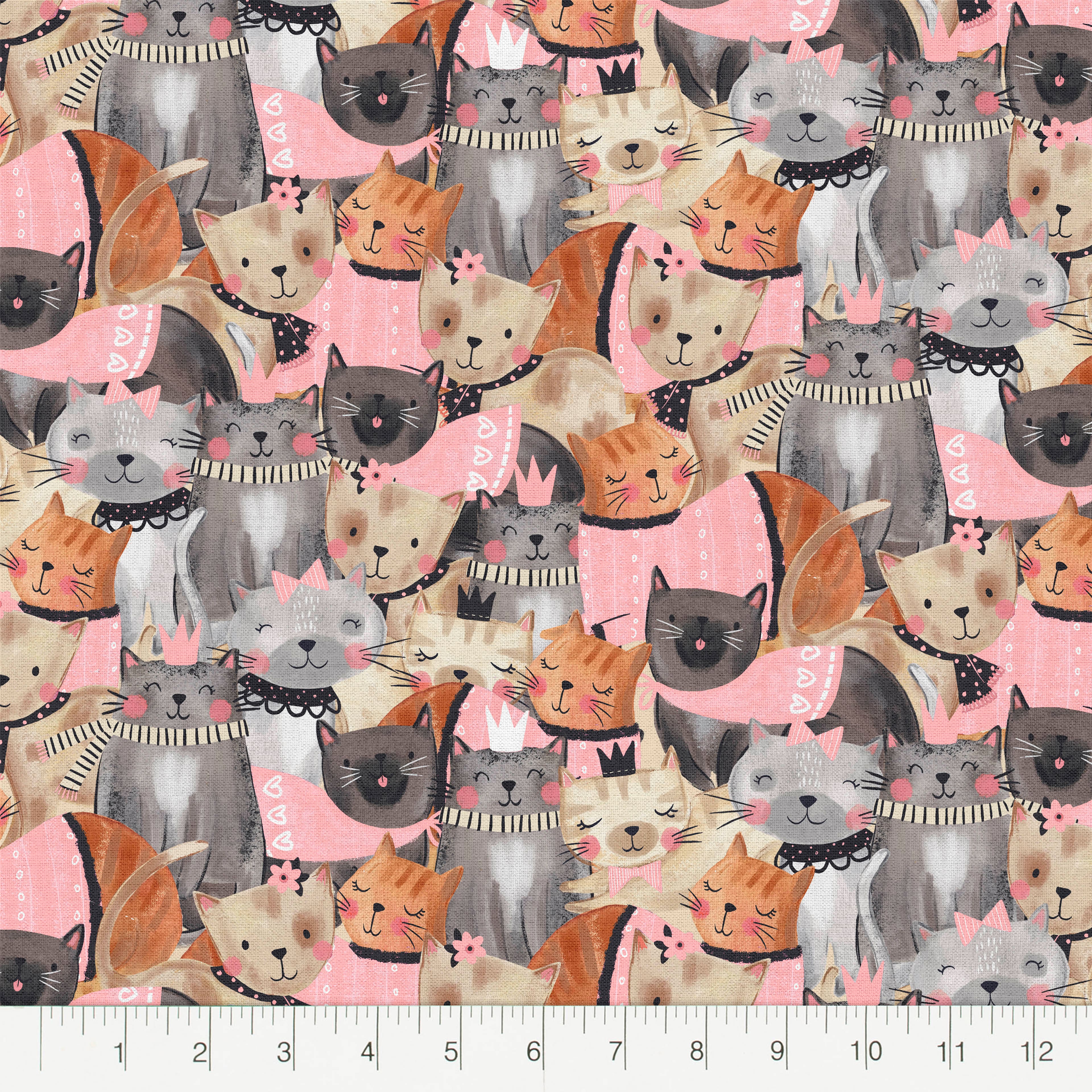 Fabric Editions Pink Fancy Kittens Cotton Fabric