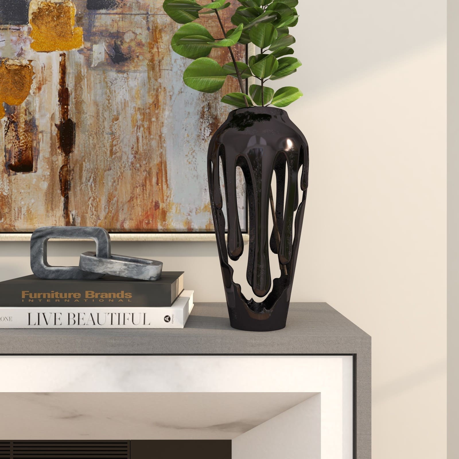 15&#x22; Black Aluminum Drip Vase with Melting Designed Body